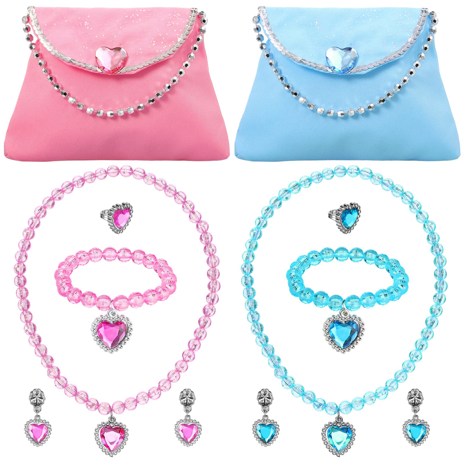 12 Pcs Pretend Play Jewelry Set for Little Girls - Princess Dress Up Necklace, Bracelet, Ring, Earrings & Handbag - Perfect for Toddler Kids Birthday Party, Tea Party & Role Play Gifts | Ideal for Dress-Up, Pretend Play & Princess-Themed Celebrations