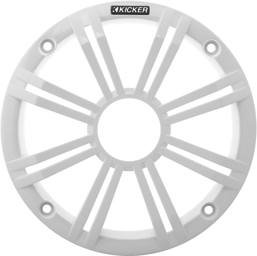 KICKER 8 Inch Marine Boat Speakers (2 Pairs) - Waterproof 4-Ohm Coaxial Speakers with White Grille & LED Lights - OEM Replacement for Marine Audio Systems - Perfect for Pontoon Boats, Yachts and Watercraft