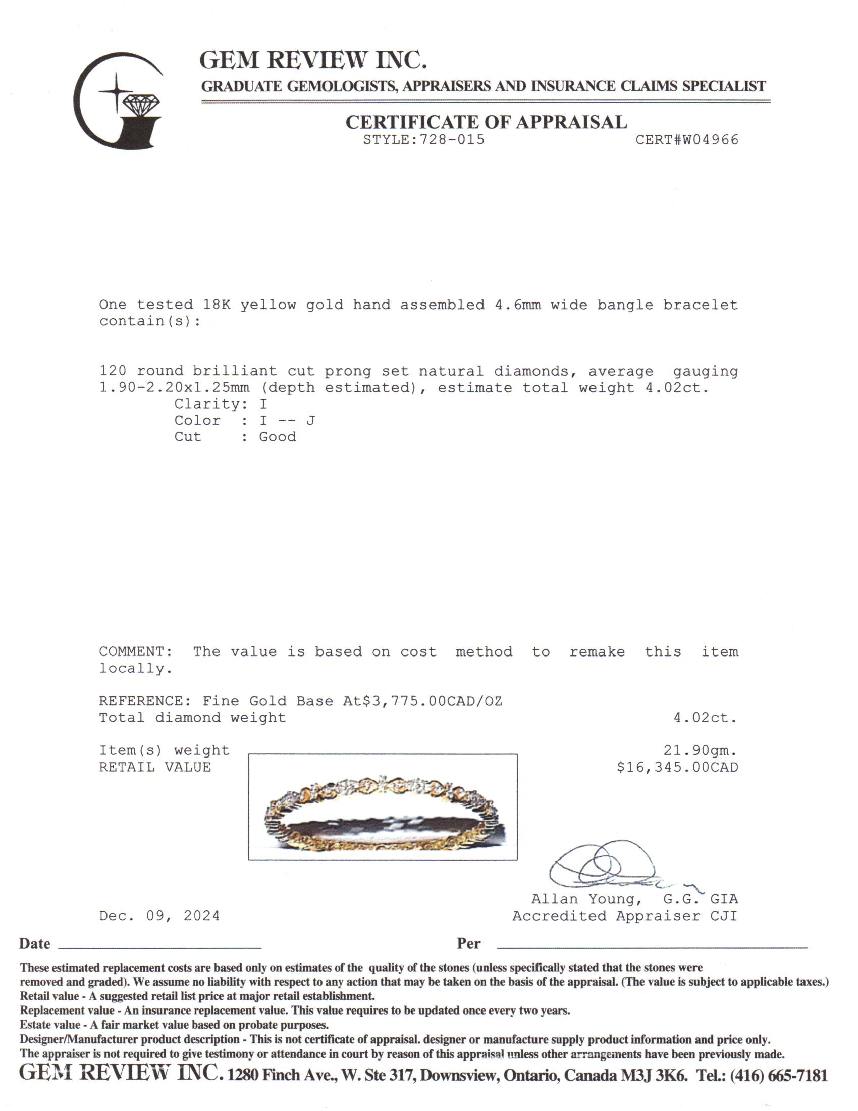 18K Yellow Gold Diamond Bangle Bracelet for Women | 4.02 Carat Total Weight (ctw) | 8mm Width | Elegant Luxury Jewelry Gift for Anniversary, Birthday & Special Occasions