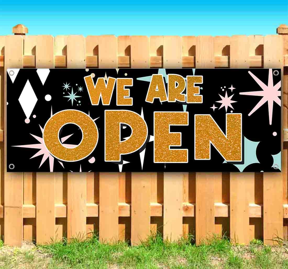 13 oz Heavy-Duty Vinyl 'We Are Open' Business Banner with Metal Grommets - Perfect for Storefronts, Restaurants & Retail Signage
