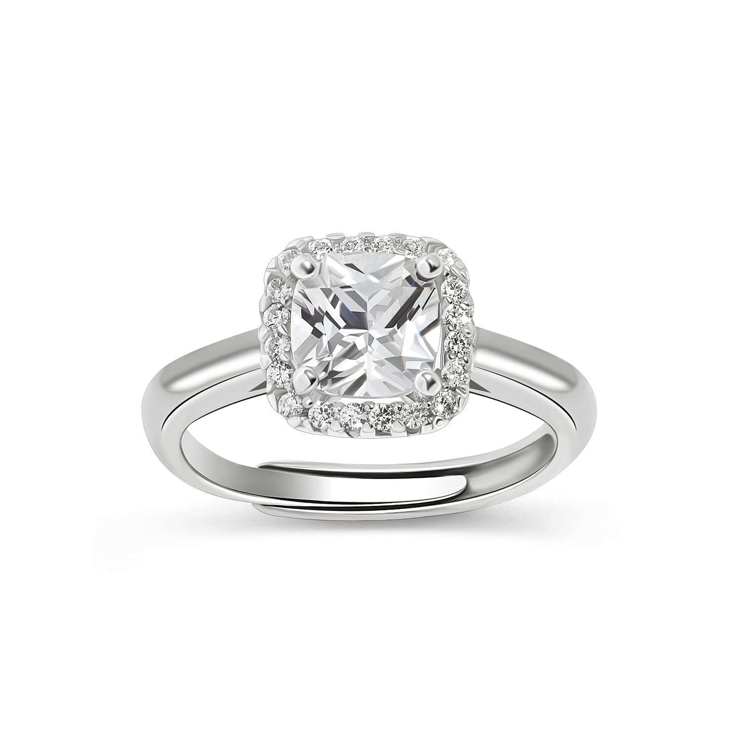 1.5 CT Halo Cushion Cut Cubic Zirconia Engagement Ring for Women - 925 Sterling Silver Wedding Band, Promise Ring, Size 3-10 (Silver) - Perfect for Proposals, Anniversaries & Special Occasions