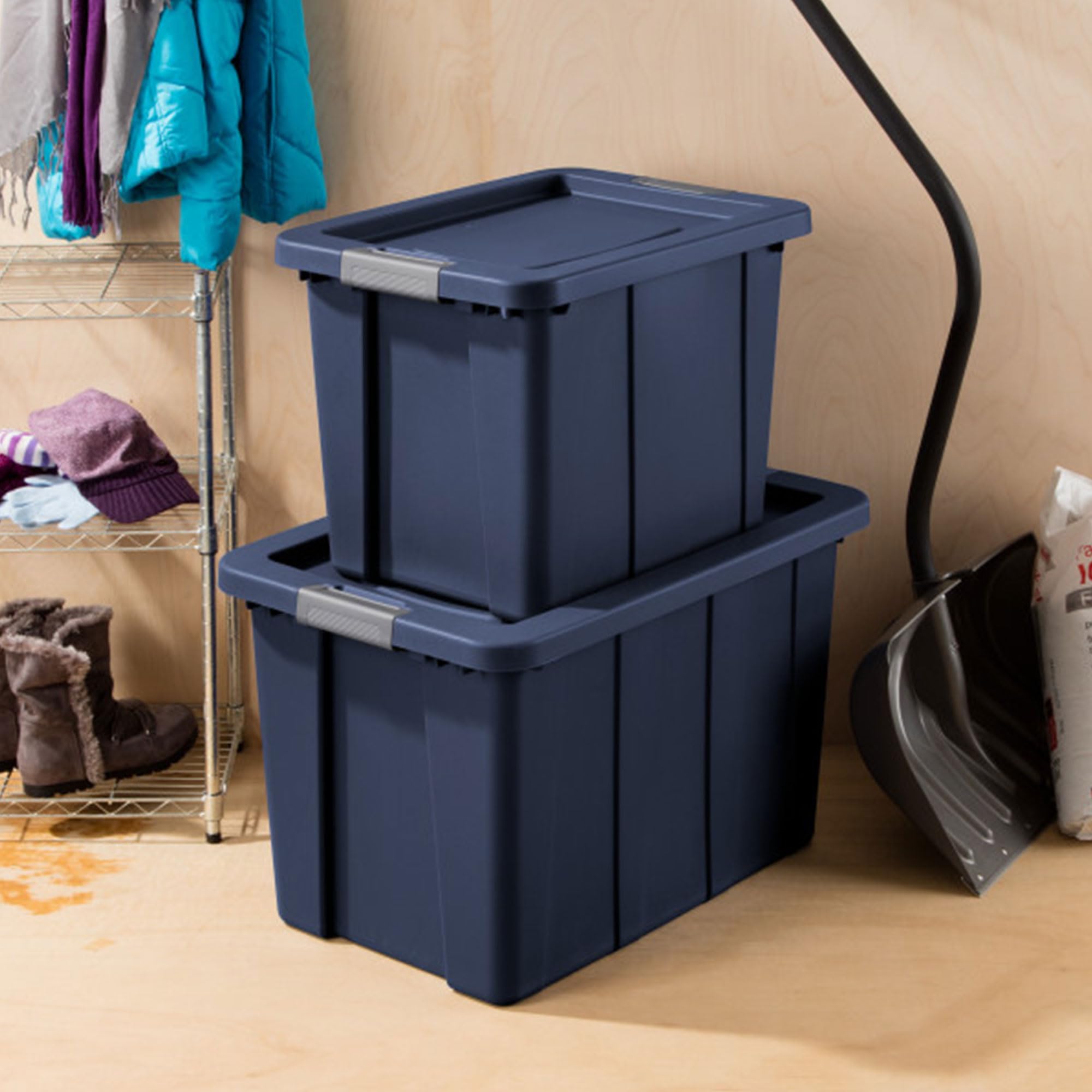 Sterilite 18-Pack 18 Gallon Heavy Duty Storage Bins with Secure Lids - Dark Indigo Tuff1 Totes for Home Organization, Garage Storage & Moving Supplies