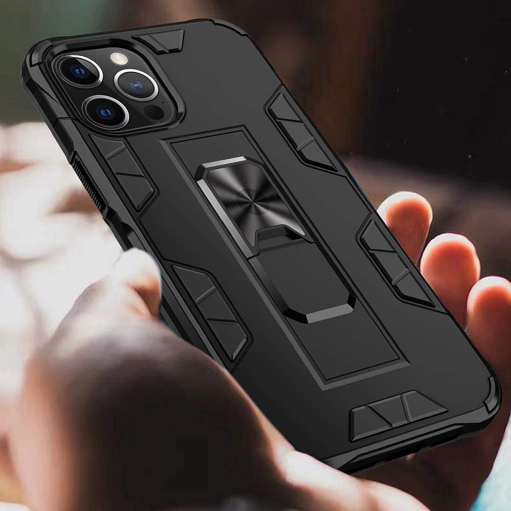 Military Grade Shockproof iPhone 12 Pro Max Case with Built-in Kickstand & Magnetic Car Mount | Tempered Glass Screen Protector Included | Rose Gold Protective Phone Cover for Work, Travel & Outdoor Activities