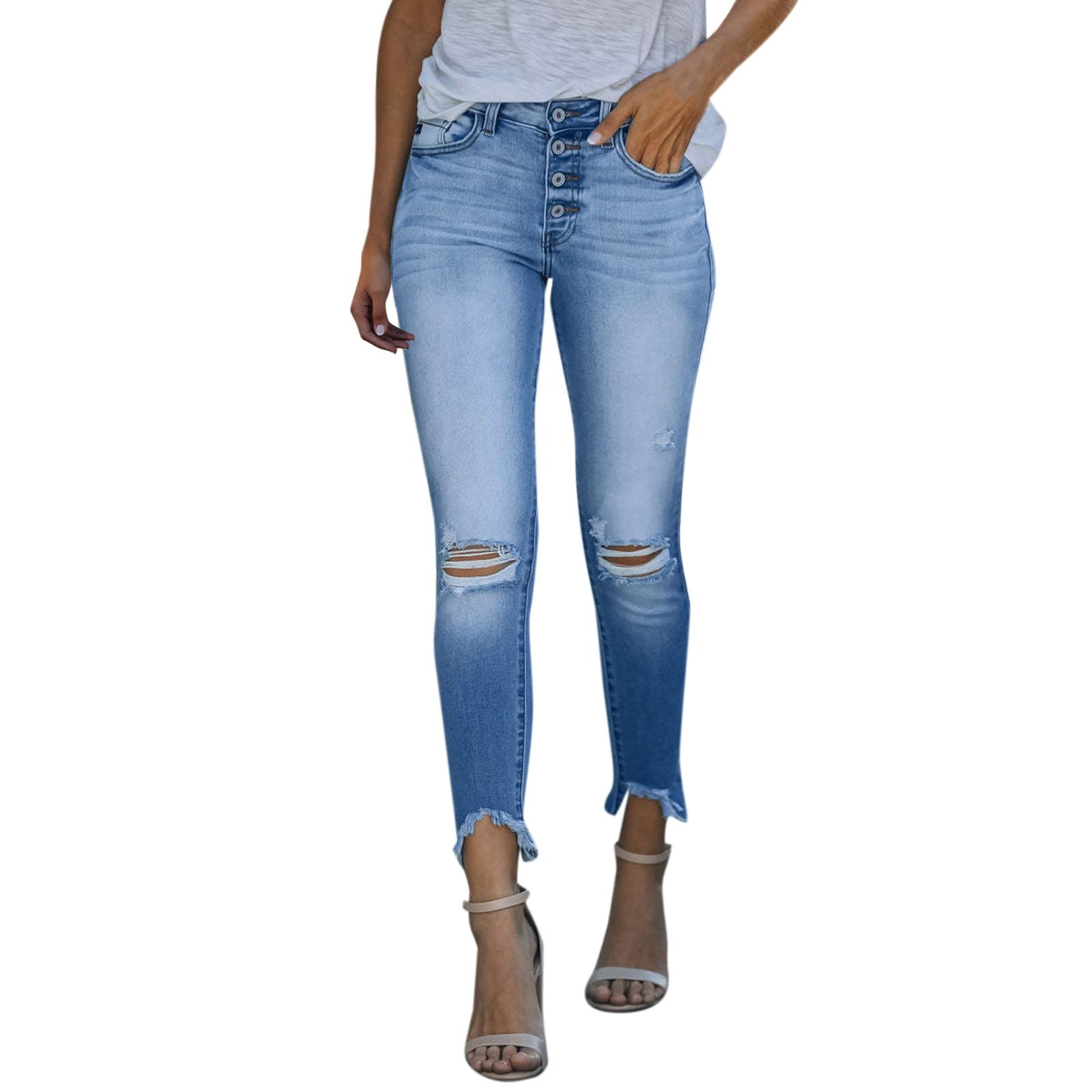Women's Mid Waist Skinny Jeans - Classic Blue Denim Pants with Pockets | Casual & Comfortable for Everyday Wear, Office, and Night Out