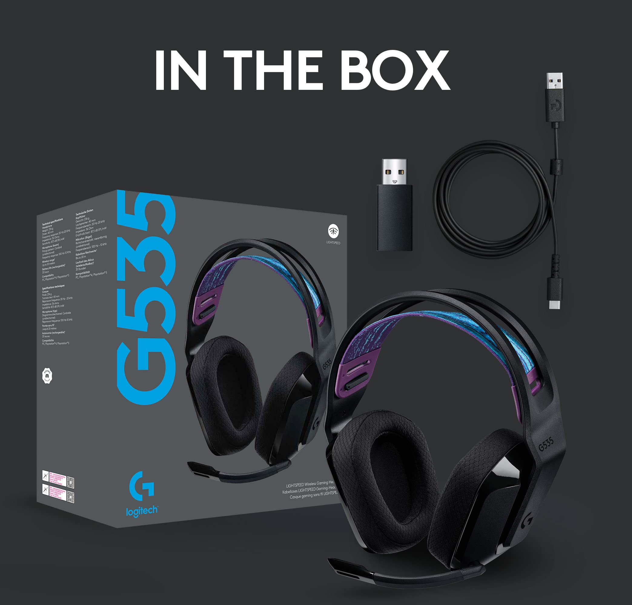 Logitech G535 Lightspeed Wireless Gaming Headset - Lightweight On-Ear Headphones with Flip-to-Mute Mic, Stereo Sound, USB Rechargeable - Compatible with PC, PS4, PS5 - Perfect for Gaming, Streaming & Online Meetings - Black