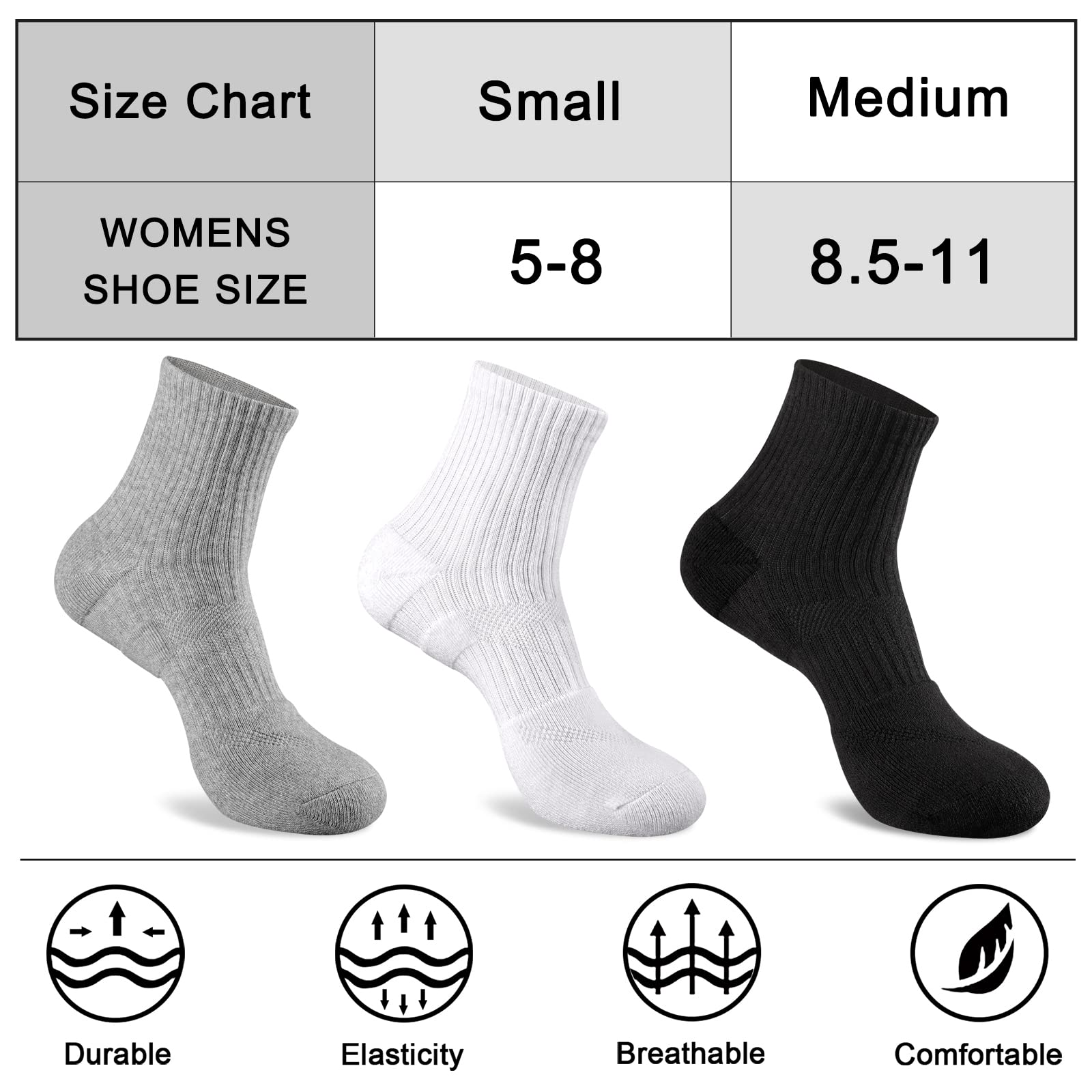 COOPLUS Women's Ankle Socks - 6 Pairs Athletic Running Socks with Cushion & Breathable Cotton - Perfect for Workouts, Jogging & Daily Comfort