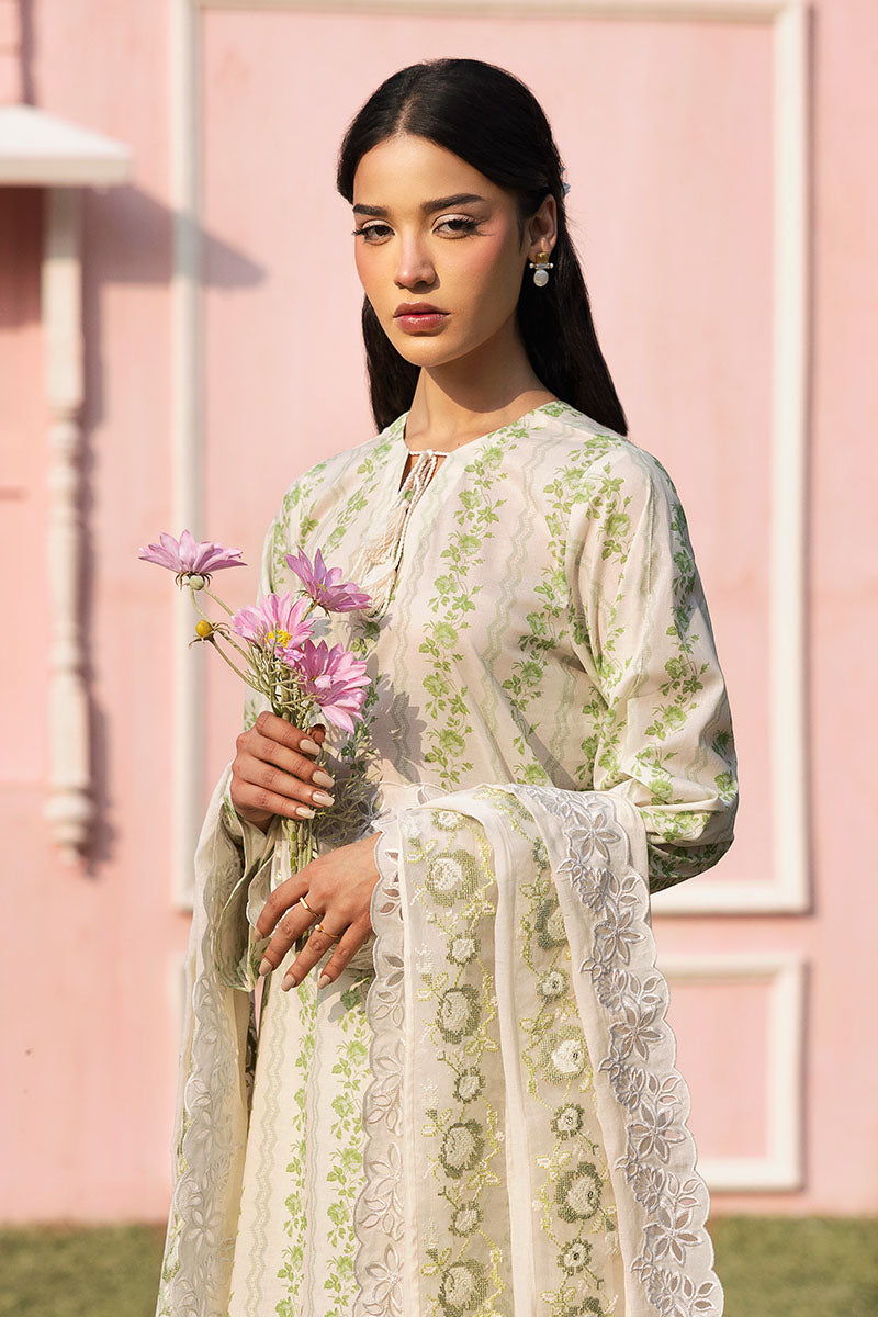 3PC Printed Lawn Suit with Green Trellis Design - Perfect for Summer Outfits, Garden Parties & Casual Wear