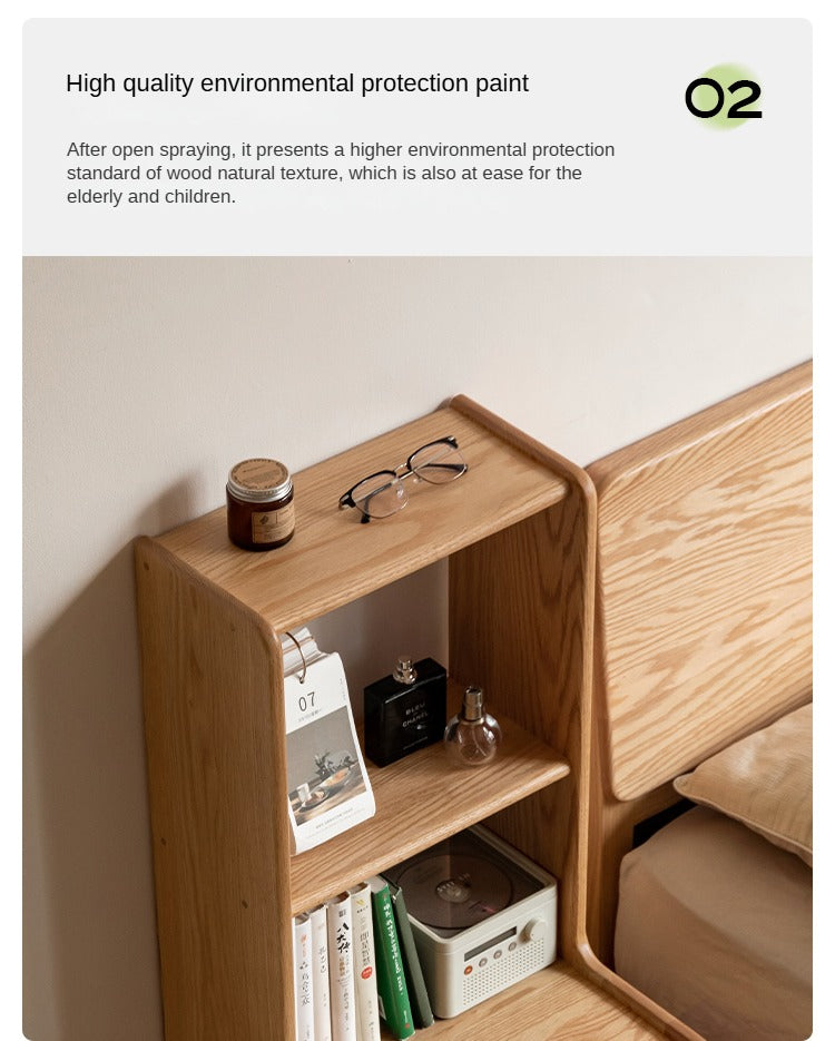Solid Oak Wood Multifunctional Nightstand with High Section - Perfect for Bedroom, Living Room, and Home Office Storage