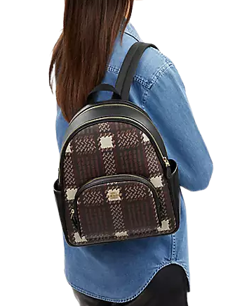 Coach Court Backpack with Brushed Plaid Print - Stylish Laptop Backpack for Women & Men - Perfect for Work, School & Travel