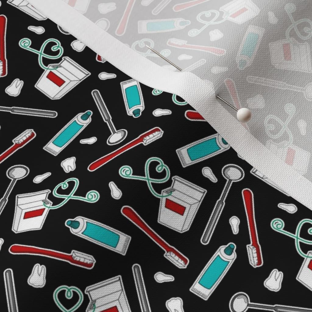 Cute Dentist Dental Print Black Small Scale Teeth Toothbrush Cotton Fabric - Fat Quarter for Sewing, Quilting, Apparel & Crafts | Perfect for DIY Scrubs, Face Masks & Home Decor
