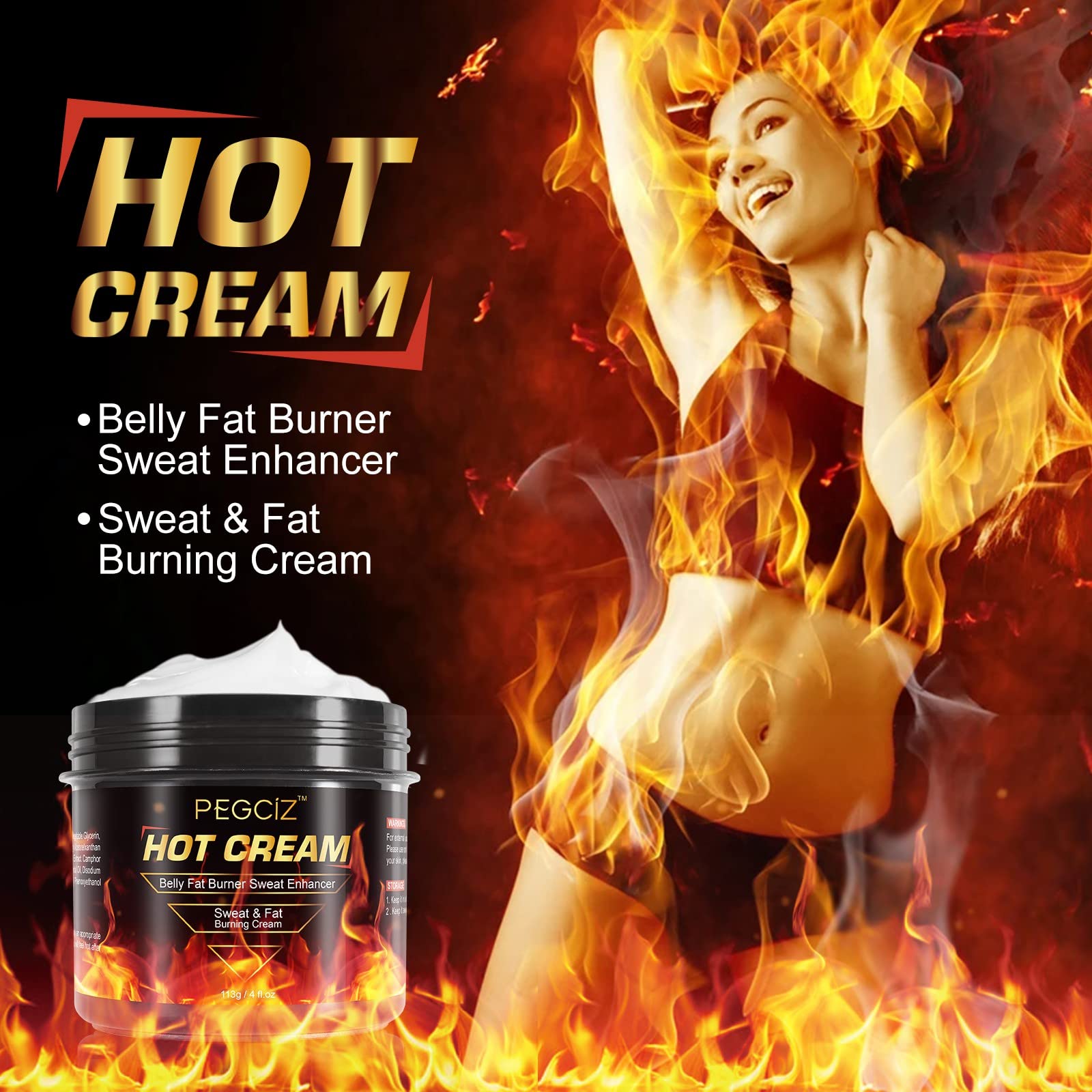 Hot Sweat Cream for Belly Fat Burner - Cellulite Reduction Cream for Thighs, Legs, Abdomen, Arms & Buttocks - Women & Men's Fat Burning Cream - 7 Day Flash Formula - Perfect for Post-Workout Recovery & Body Contouring