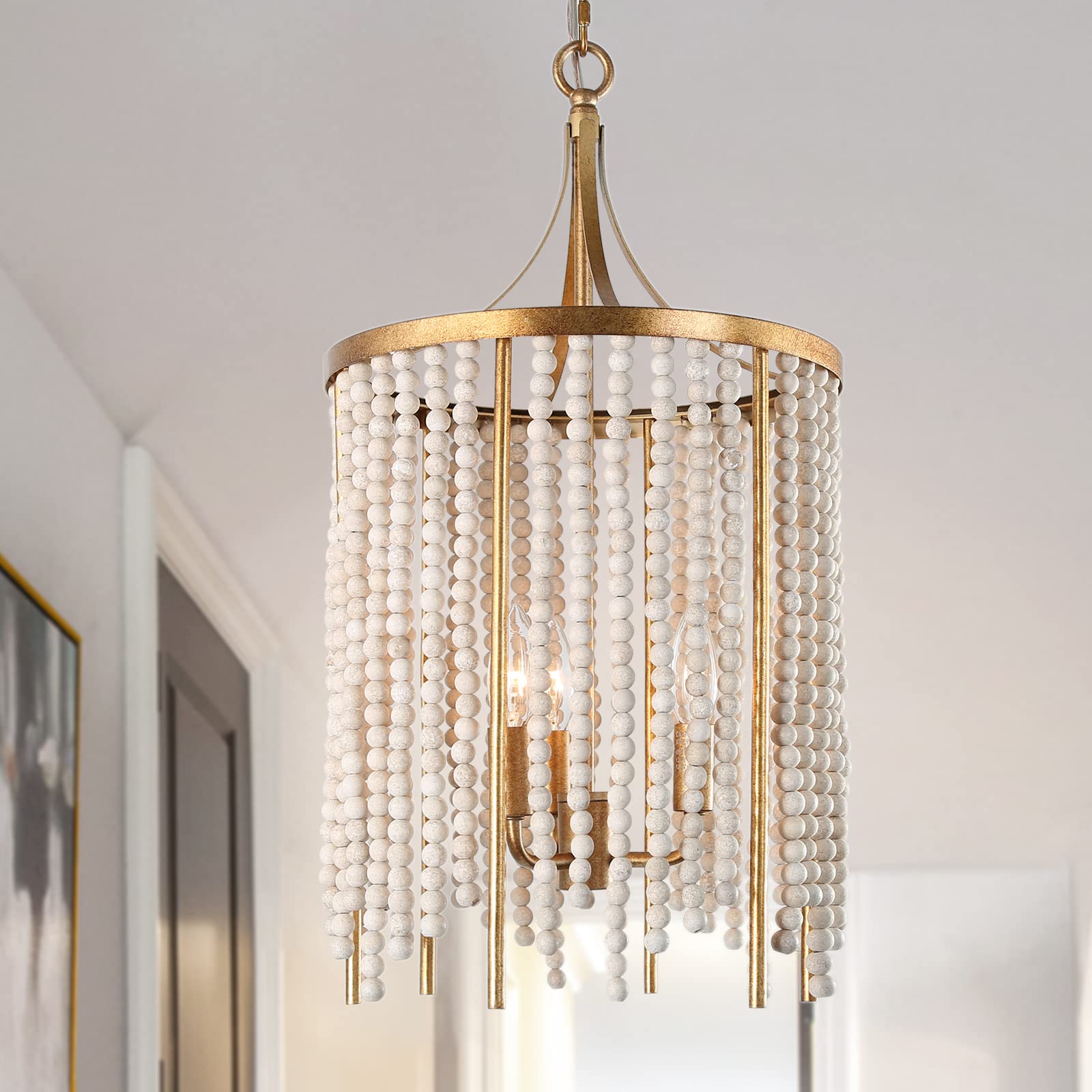 3-Light Beaded Chandelier Boho Pendant Light Fixture - 12.5