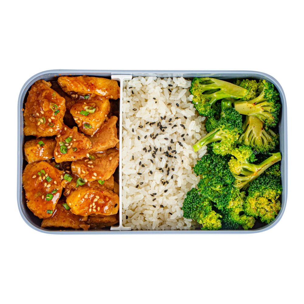 Bento Tek 34 oz Blue Buddha Box Lunch Container with White Lid - 7.5