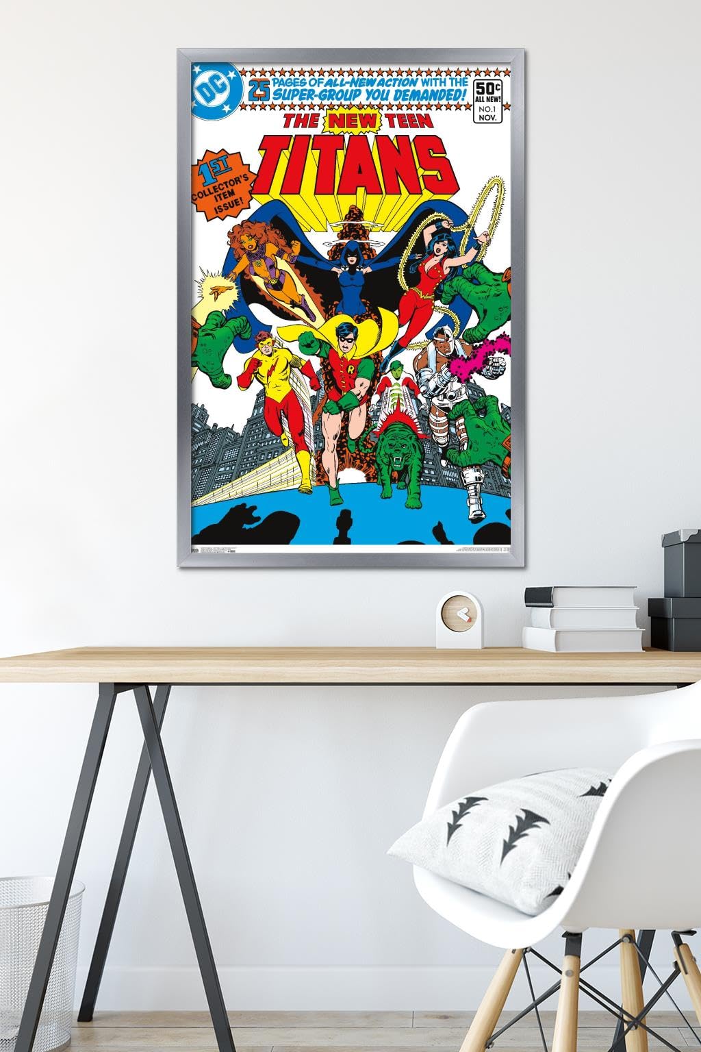 DC Comics Teen Titans The New Teen Titans #1 Wall Poster 22.375x34 Inches Silver Framed - Superhero Decor for Bedroom, Game Room & Office | Official Licensed Artwork