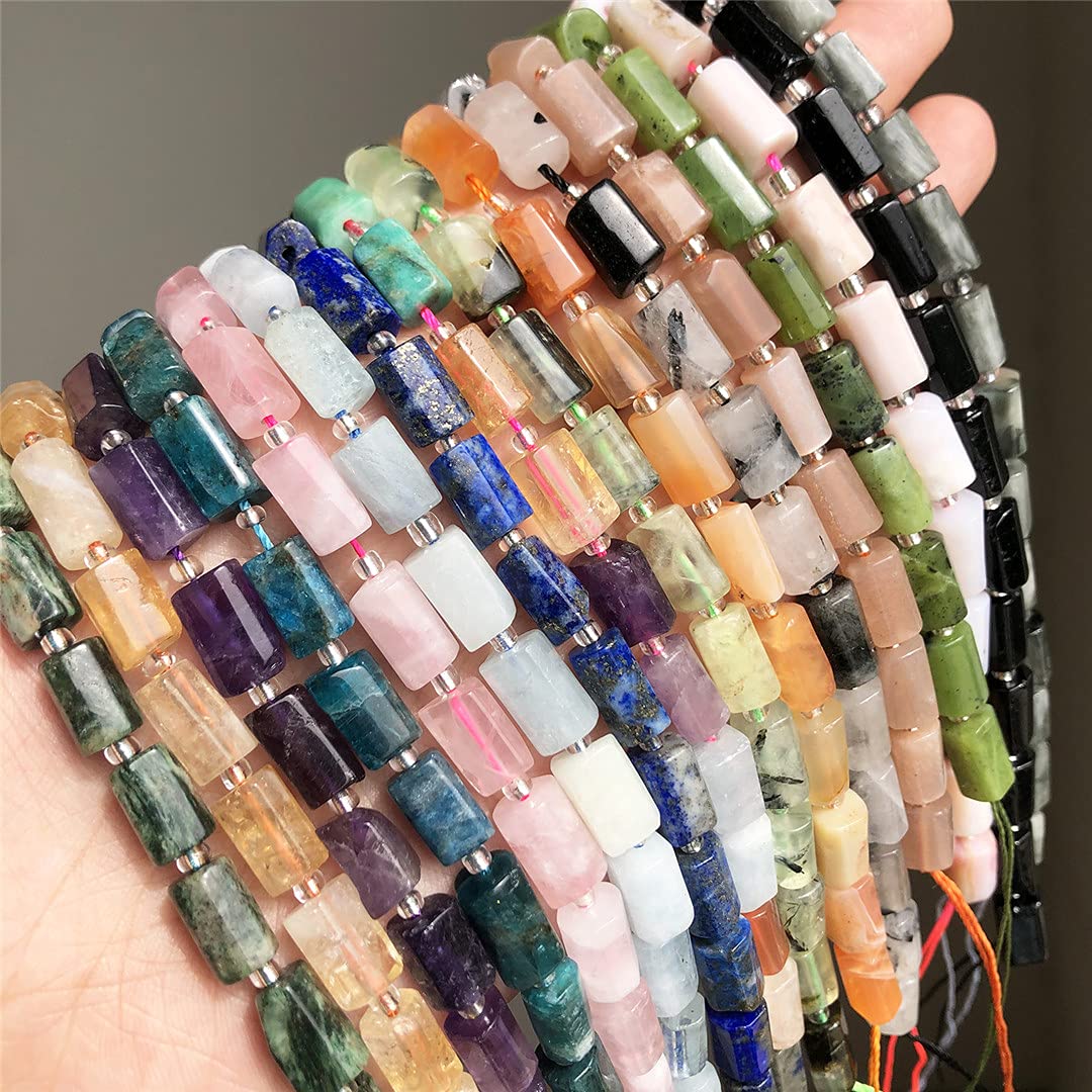 Natural Apatite Lapis Lazuli Tiger Eye Faceted Column Loose Beads for DIY Jewelry Making - 7.5 Inch Black Tourmaline Beads for Bracelets, Necklaces & Crafting - Healing Crystal Beads for Meditation & Spiritual Jewelry