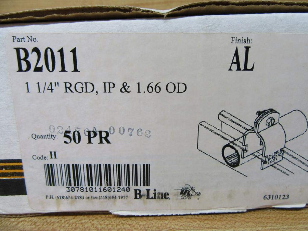 B-Line B2011 2-Piece Pipe Clamp Set - Pack of 50 - Heavy Duty Metal Pipe Hangers for Plumbing, HVAC & Electrical Conduit Installation - Perfect for Home, Commercial & Industrial Use