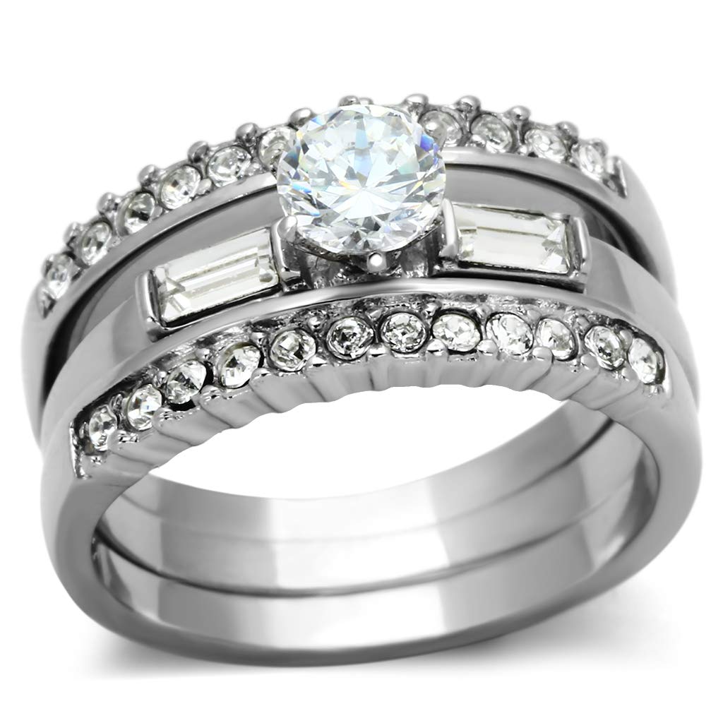 Triple Multi Stone CZ Stackable Wedding Ring Set for Women - Elegant Cubic Zirconia Bridal Jewelry for Engagement, Anniversary & Everyday Wear