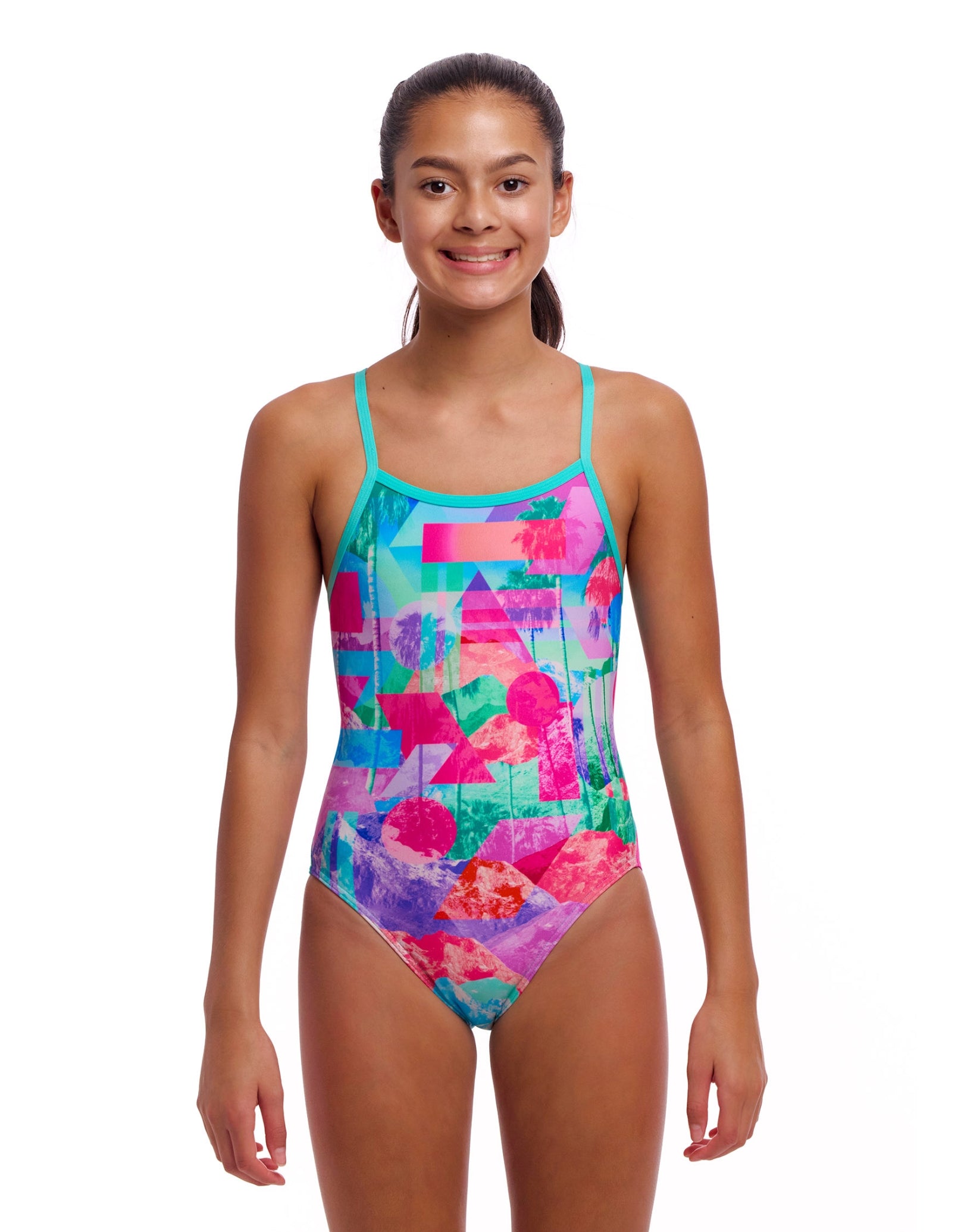 Girls Snap That Single Strap Swimsuit - Mint Green & Pink | One-Piece Bathing Suit for Toddler & Kids | Perfect for Beach, Pool & Summer Vacation