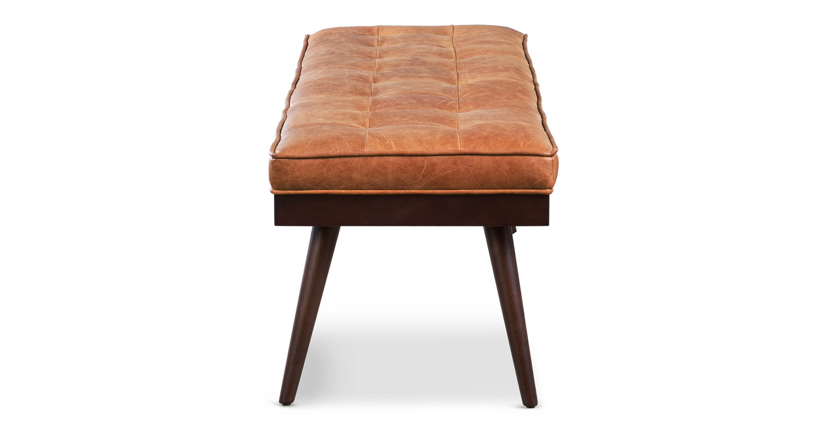 Luca Leather Bench - Modern Upholstered Storage Ottoman with Tufted Design for Living Room, Bedroom, or Entryway - Durable Faux Leather Seat with Sturdy Wooden Legs - Perfect for Extra Seating, Footrest, or Stylish Home Decor
