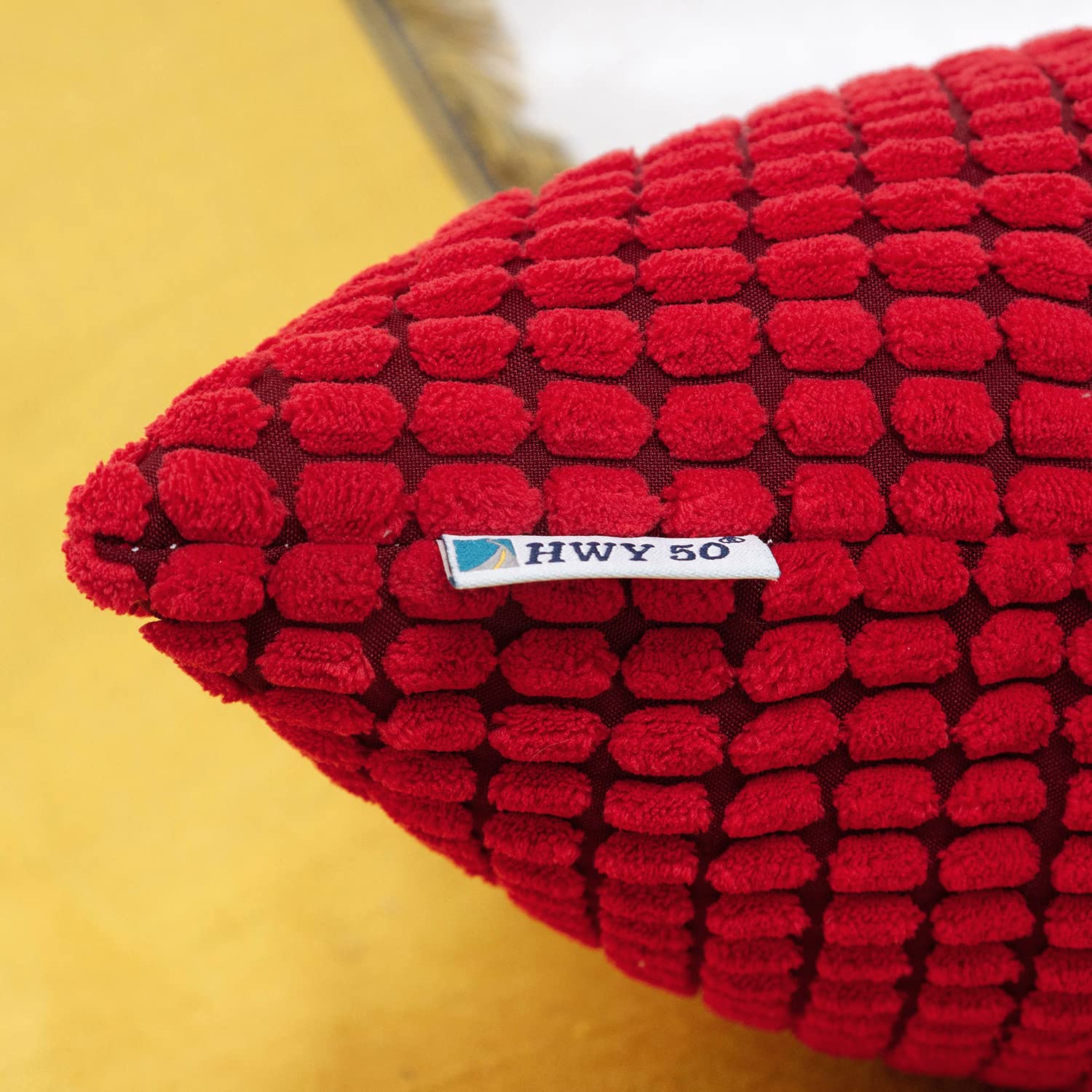 HWY 50 16x16 Inch Corduroy Throw Pillow Covers Set of 2 - Soft Solid Corn Texture Red Accent Cushion Covers for Sofa, Couch, Living Room & Bedroom Decor - Perfect for Home Styling and Cozy Comfort