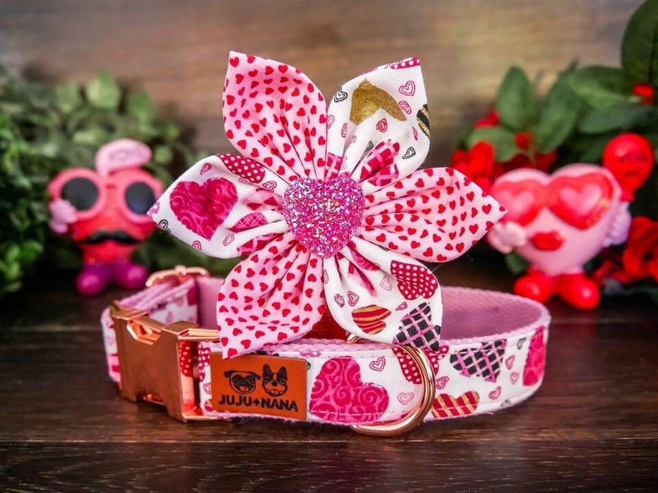 Valentine's Day Dog Collar with Bow Tie & Cookie Heart Charm - Cute Pet Accessory for Valentine's Gifts, Puppy Fashion & Photo Shoots