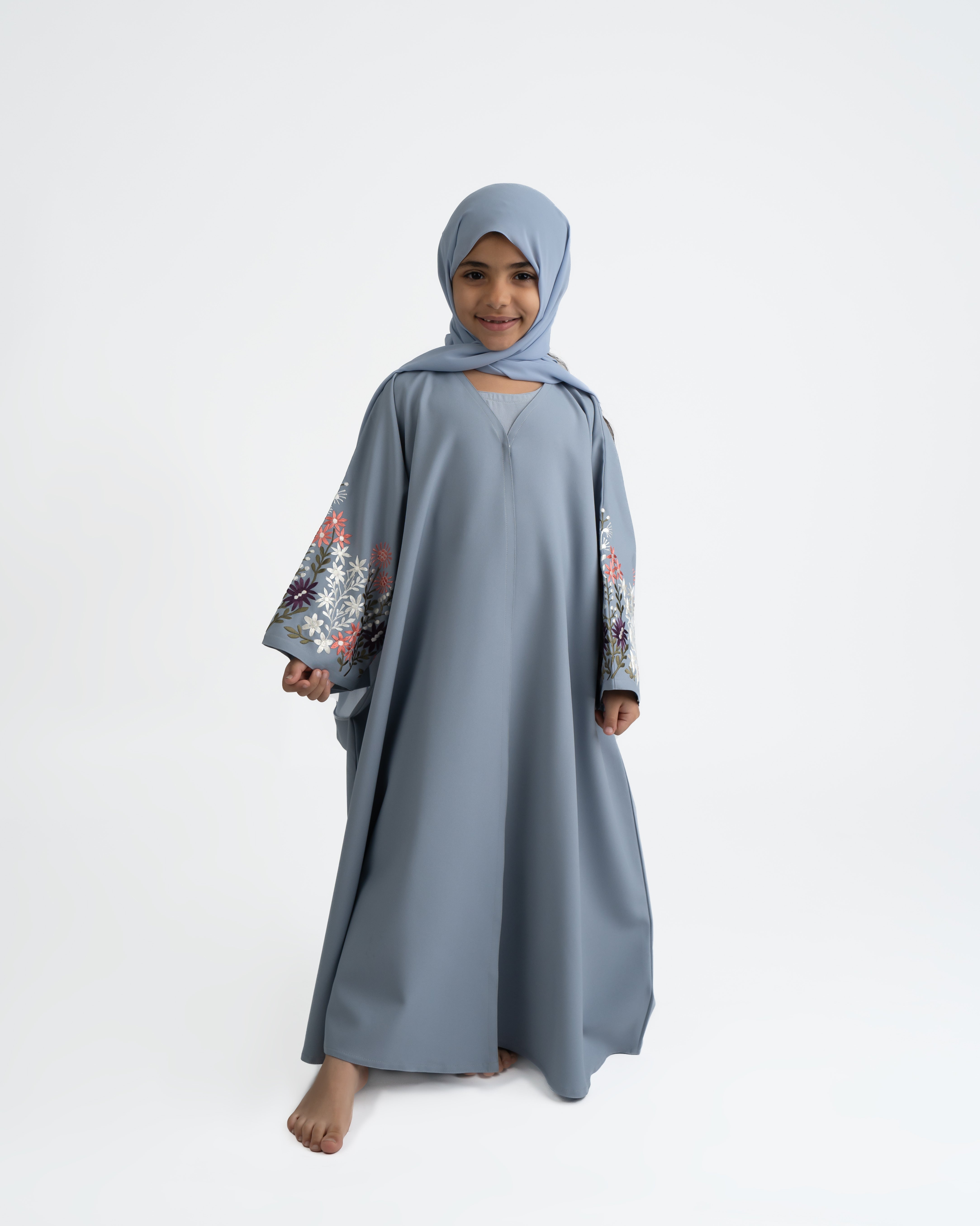 Zahra Grey Kids Abaya - Islamic Prayer Dress for Girls - Perfect for Eid, Mosque & Special Occasions