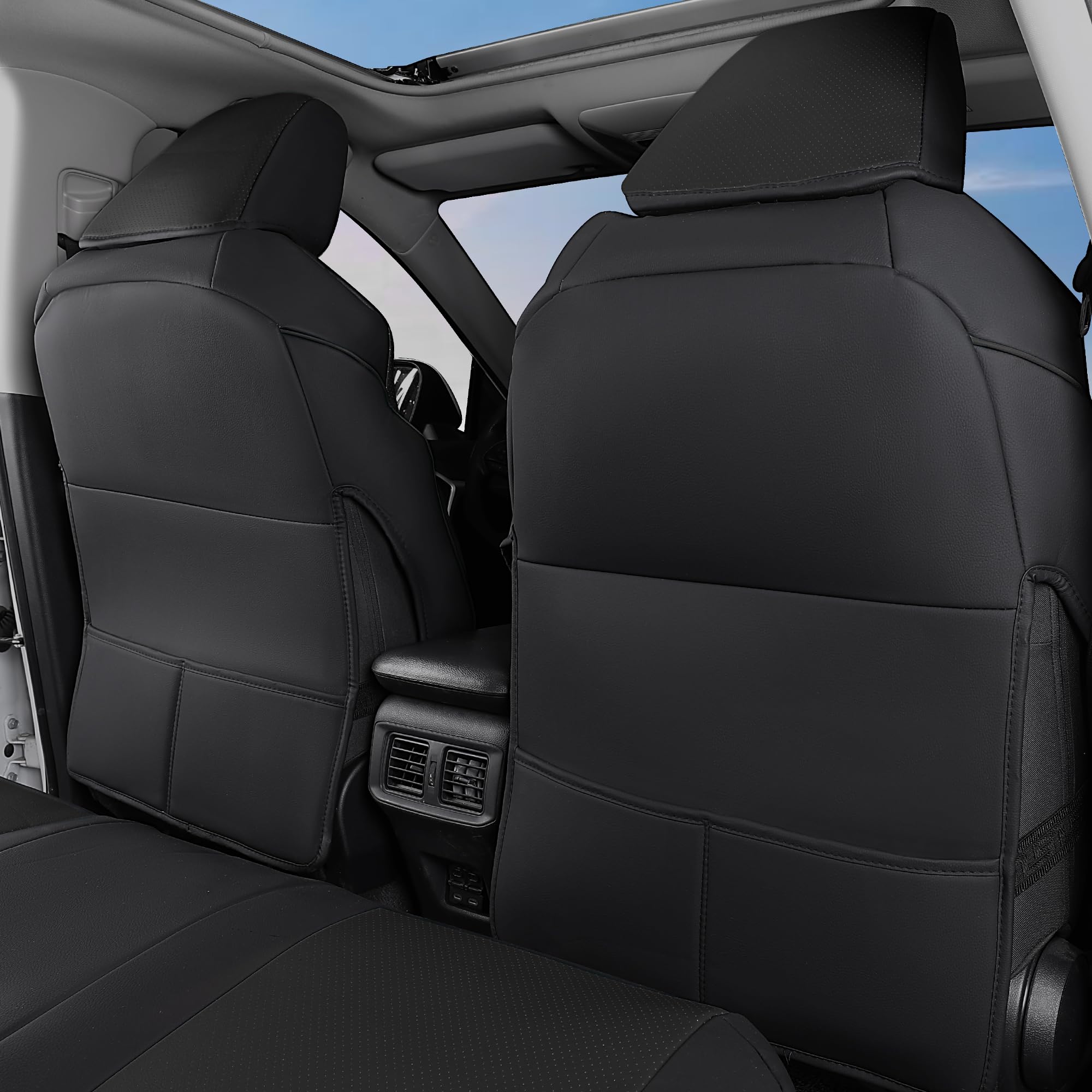 Premium Faux Leather Car Seat Covers for Toyota RAV4 2019-2023 (LE/XLE/XLE Premium/Limited) - Waterproof, Custom Fit Front Pair in Black | Durable Protection & Enhanced Comfort for Daily Commute & Road Trips