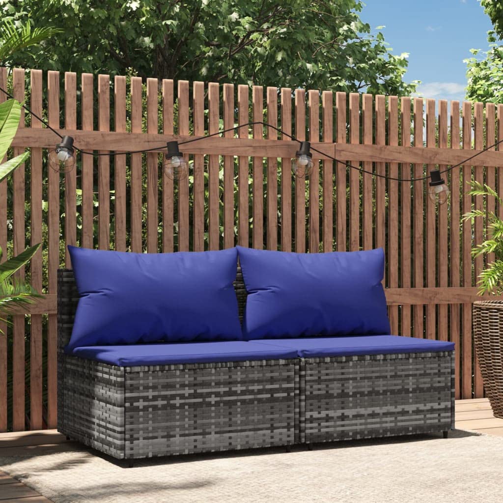 **2-Piece Gray Poly Rattan Patio Sofa Set with Cushions – 29.76lbs – Outdoor Living, Garden, Deck, or Poolside Relaxation**