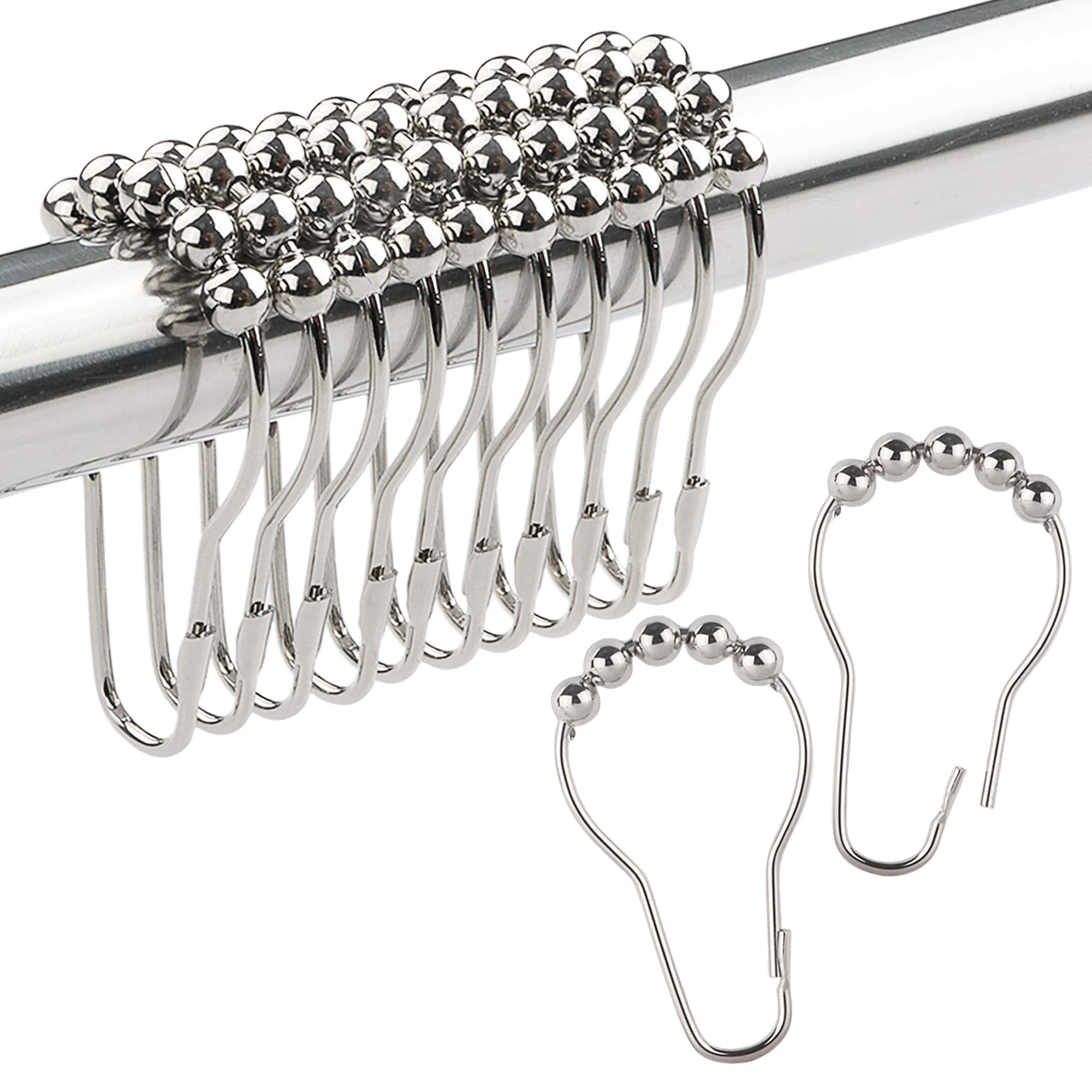 Rustproof Metal Shower Curtain Hooks Rings - 12 Pack Nickel Finish for Bathroom Shower Rods & Curtains | Durable & Stylish Bathroom Accessories for Home & Hotel Use