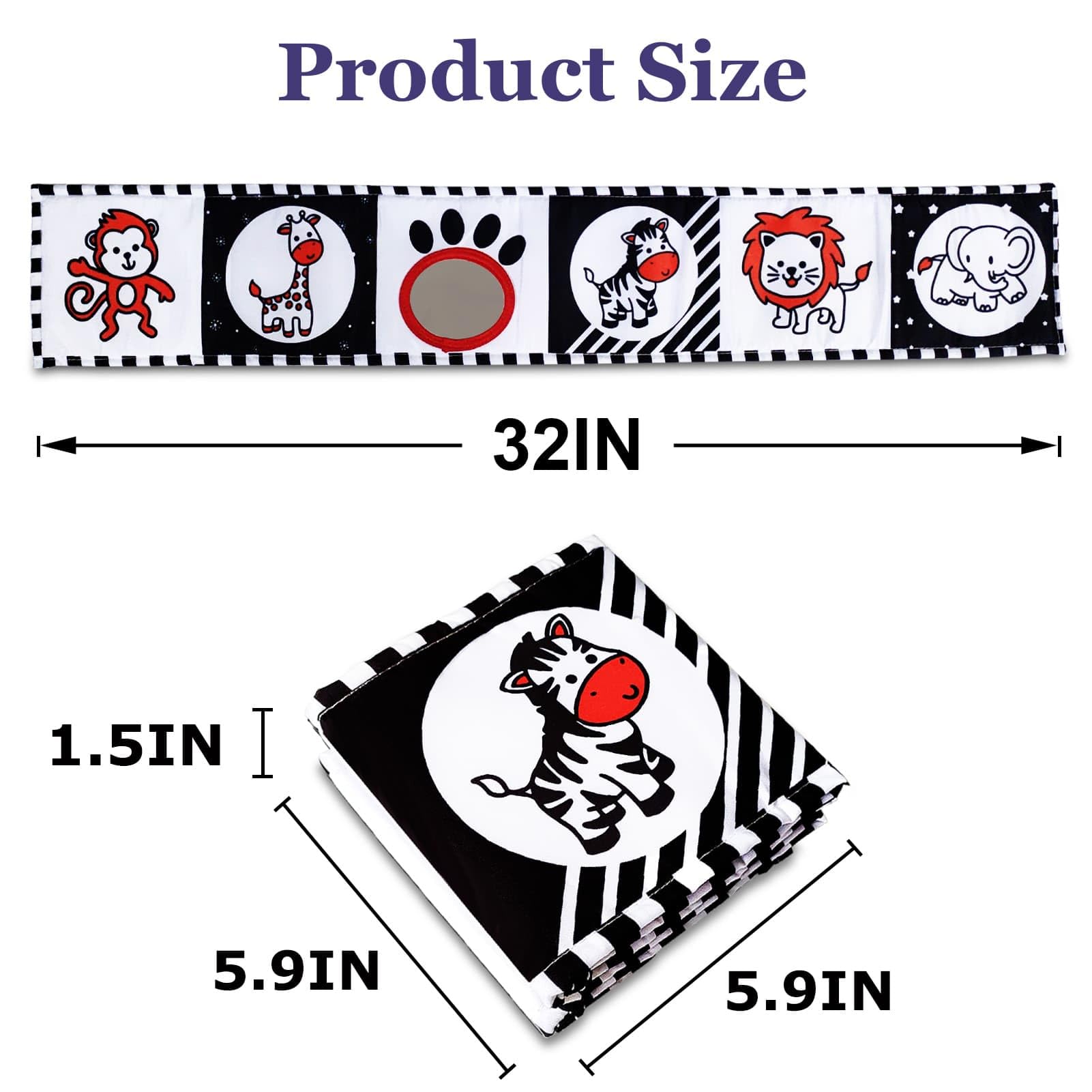 High Contrast Baby Toys Book & Mirror - Newborn Sensory Toys 0-12 Months for Tummy Time & Montessori Play