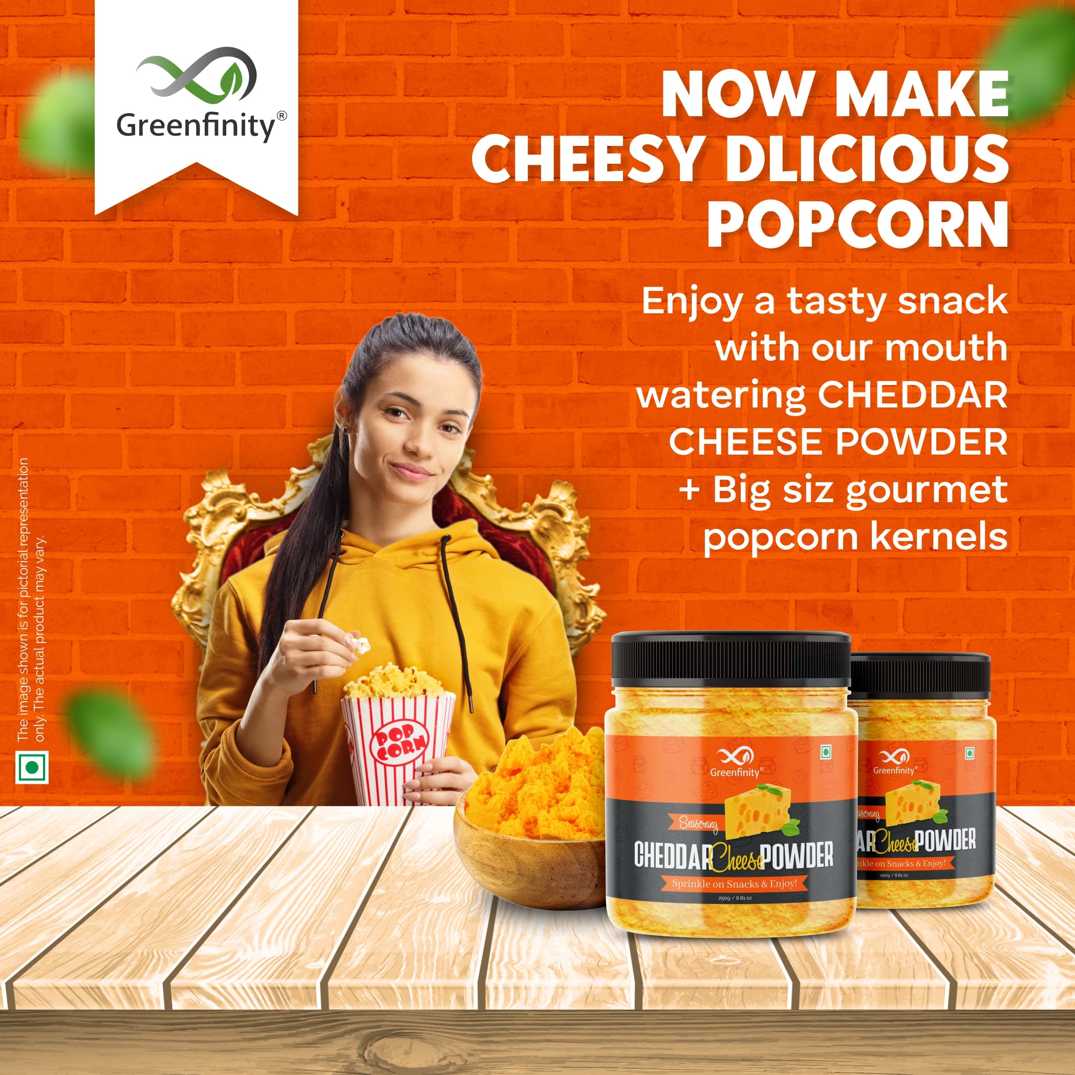 GreenFinity Cheddar Cheese Powder 250g (Pack of 1) - Premium Cheese Powder for Popcorn, Pizza, Pasta & Fries | Rich Cheddar Flavor | Perfect for Snacks, Cooking & Baking at Home