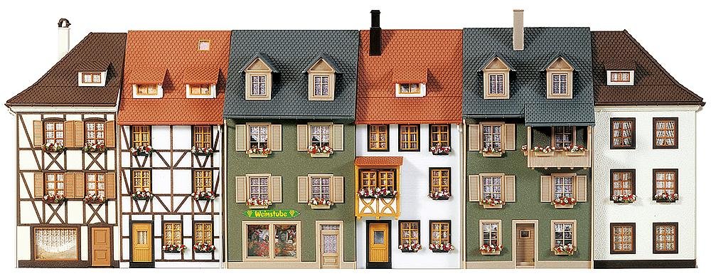 Faller 130430 HO Scale Relief Houses Building Kit - 6 Miniature Model Houses for Train Scenery & Diorama Displays