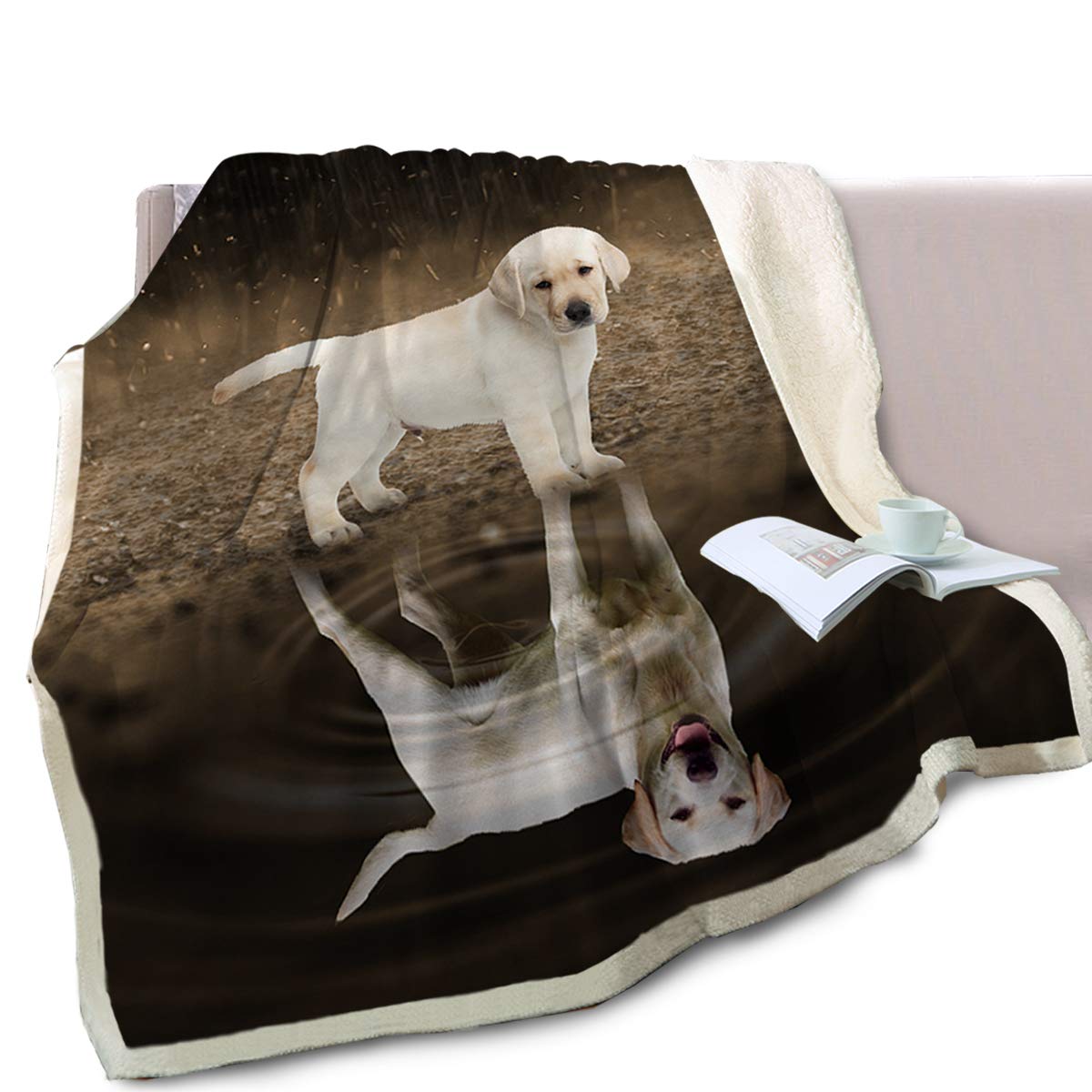 BlessLiving Reversible Fleece & Sherpa Blanket - Labrador Retriever Dog Print, 50x60 Inches - Cozy Throw for Couch, Bed, Sofa & Car - Perfect for Pet Lovers, Home Decor & Winter Warmth