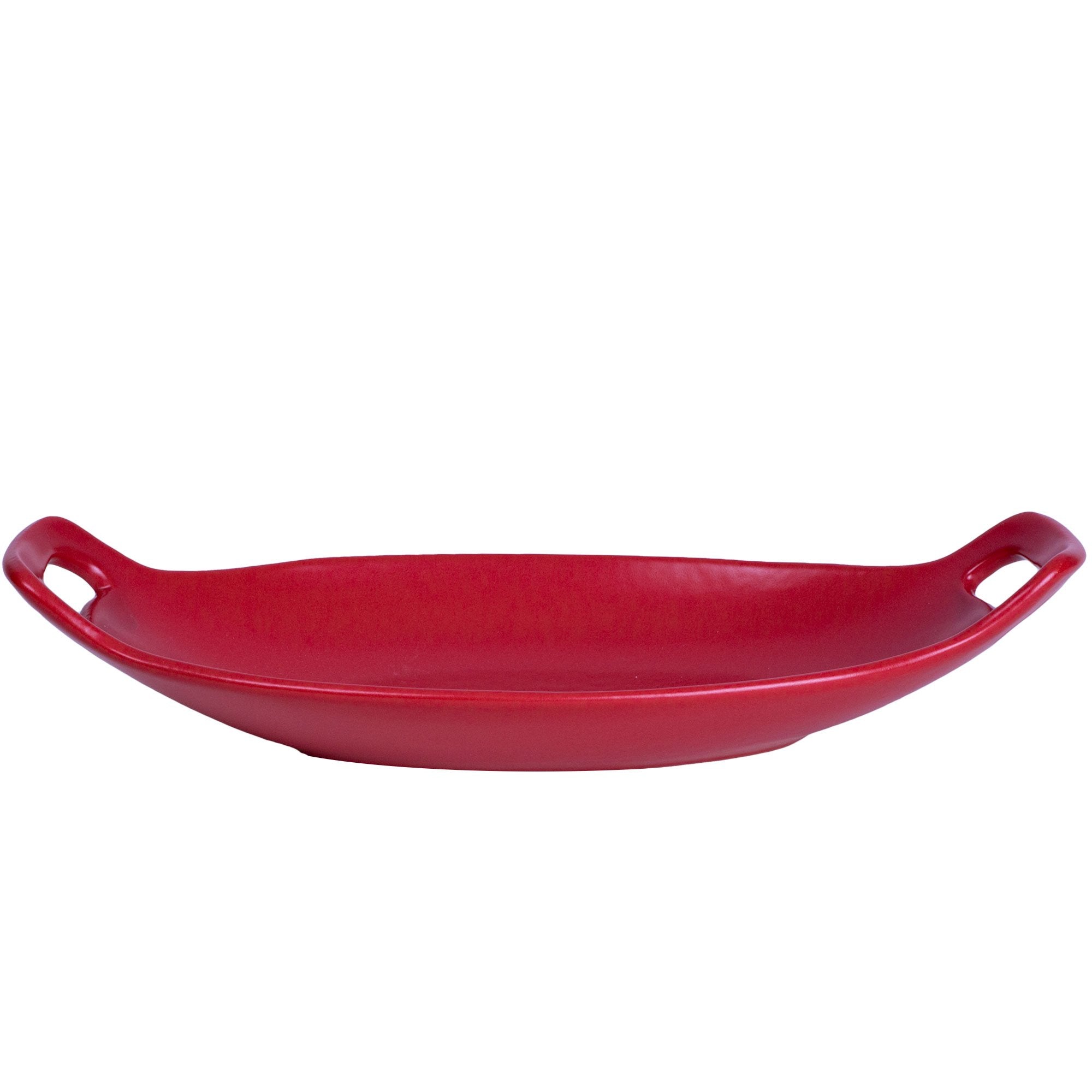 Large Oval Serving Bowl with Handles - Matte Red Ceramic Platter for Entertaining, Dining & Kitchen Decor