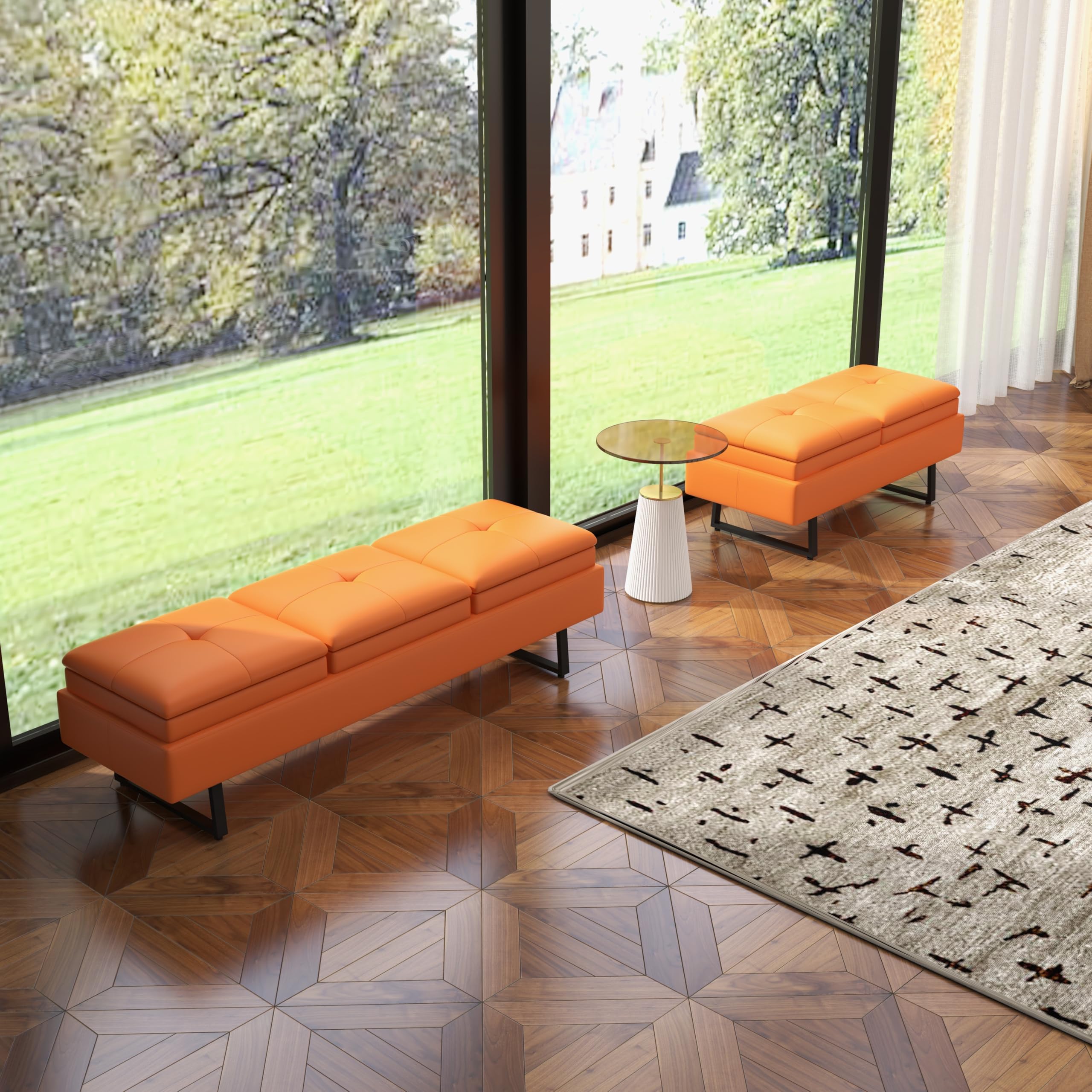 Kinsuite 5-Seat Modern Waiting Room Chairs - Thickened Cushion PU Leather Reception Bench for Office, Salon & Lobby - Entryway & Living Room Furniture (Orange) - Perfect for Waiting Areas, Reception Spaces & Commercial Interiors