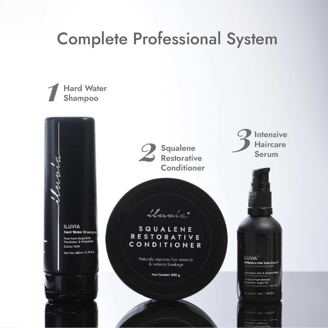 iLuvia Professional Basic Haircare Combo - Sulfate-Free Hard Water Shampoo (200ml) & Squalane Restorative Conditioner (200g) for Damaged Hair | Salon-Quality Hydration & Repair | Perfect for Swimmers, Hard Water Areas & Color-Treated Hair