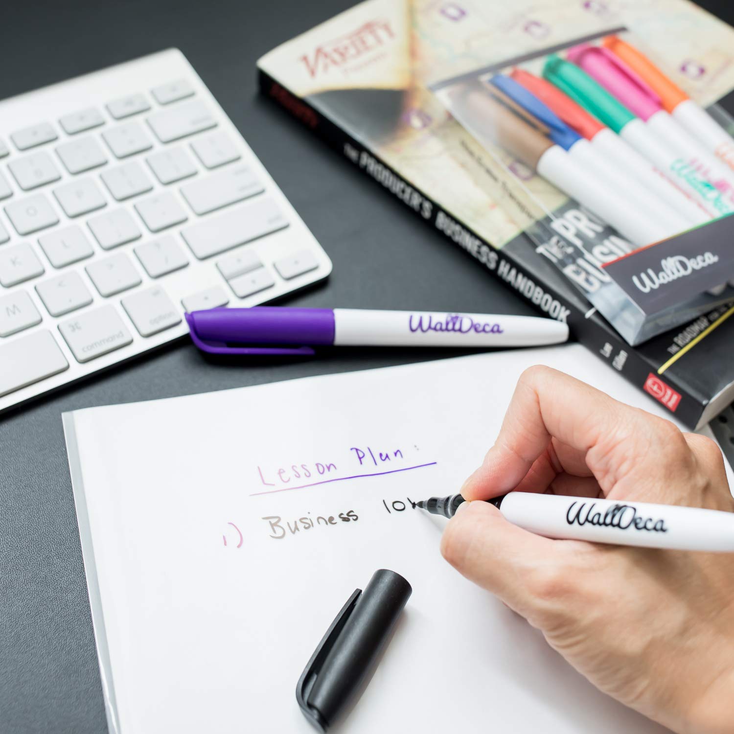 Fine Point Wet Erase Markers - 8 Colors, Smudge-Free for Whiteboards & Glass