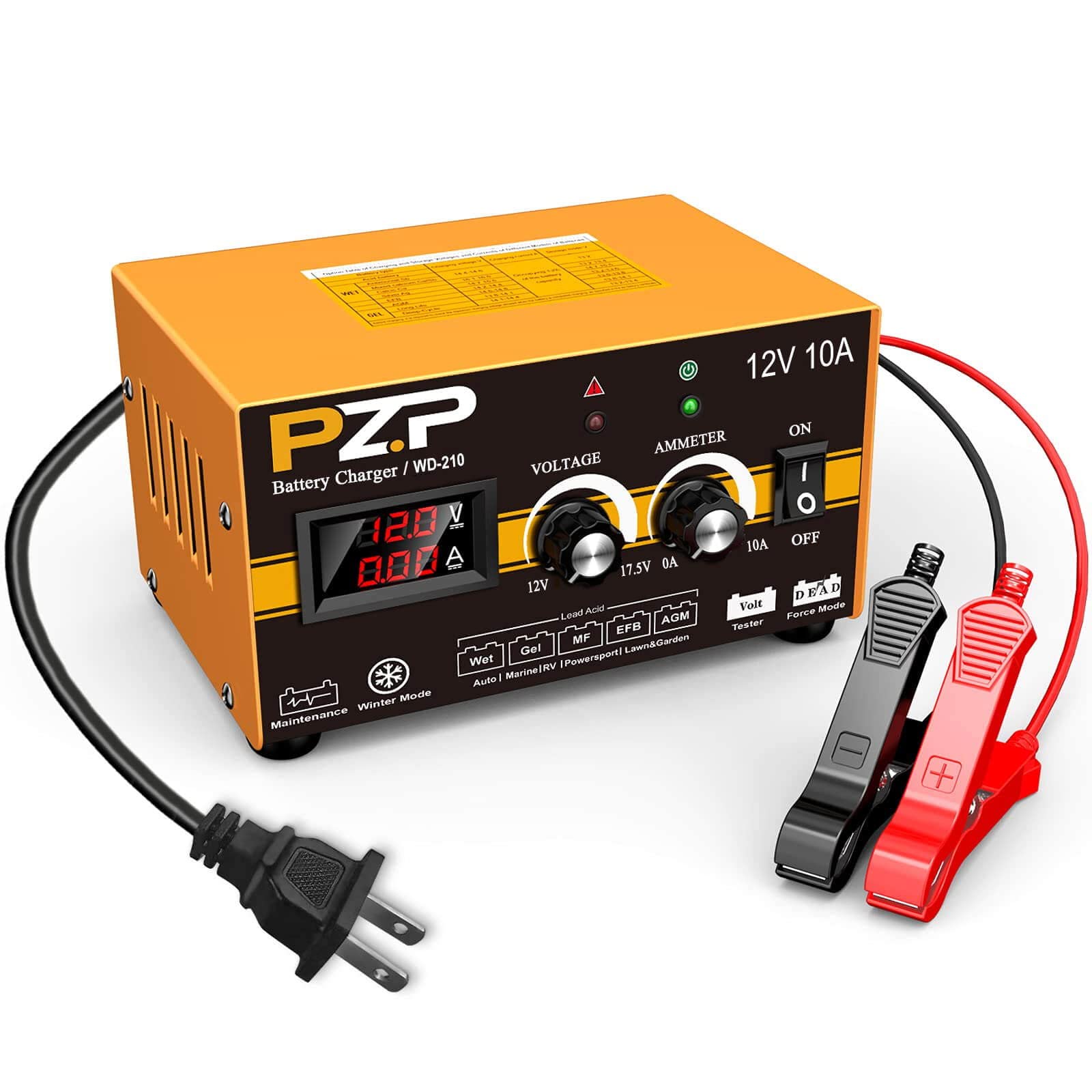 12V 10A Smart Battery Charger & Maintainer for Car, Motorcycle, Boat, ATV - AGM Deep Cycle Charger with Adjustable Settings - Perfect for Automotive, Marine & Powersports Vehicles