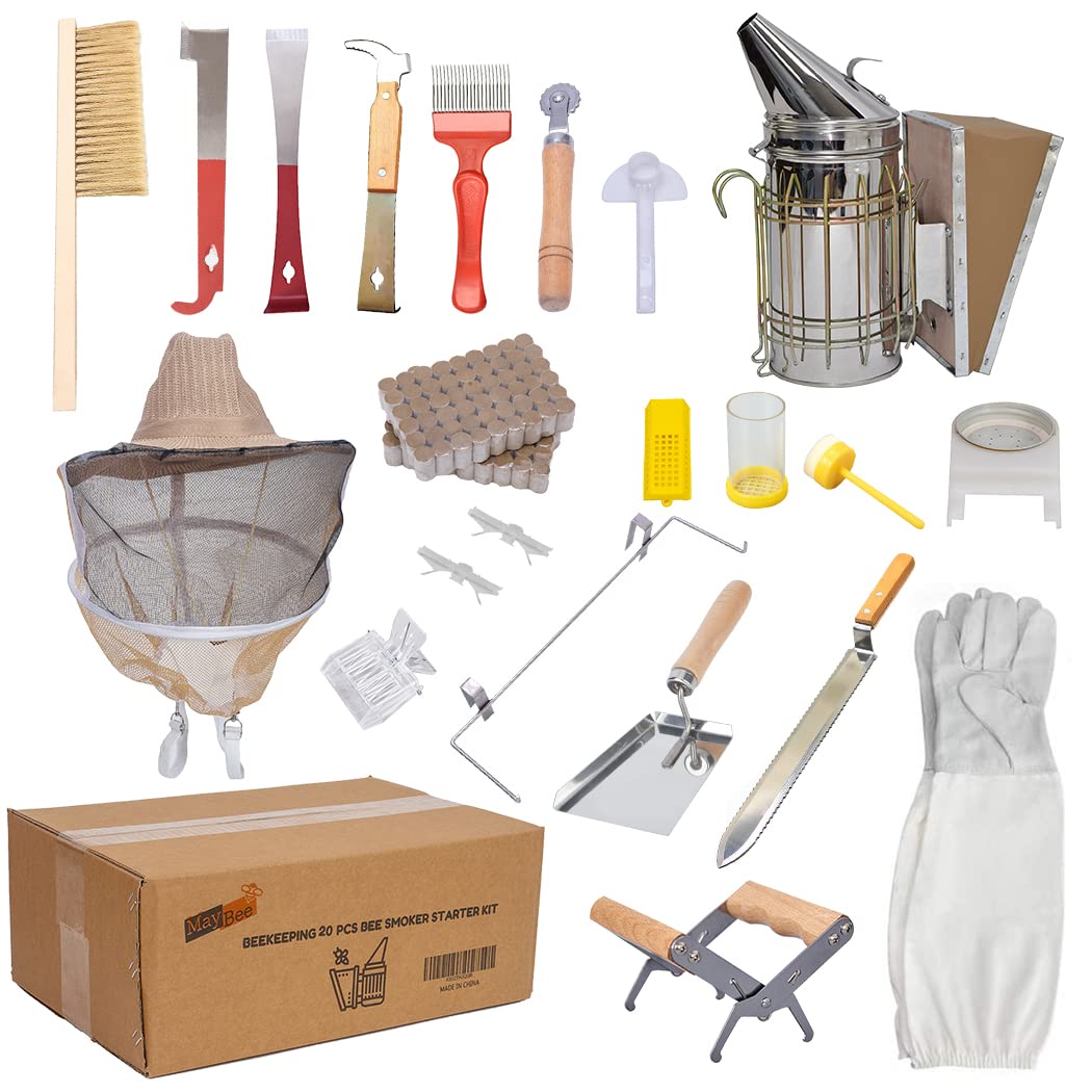 22-Piece Beekeeping Starter Kit with Beehive Tools, Smoker & Veil – Essential Beekeeping Supplies for Beginners | Hive Maintenance & Honey Harvesting