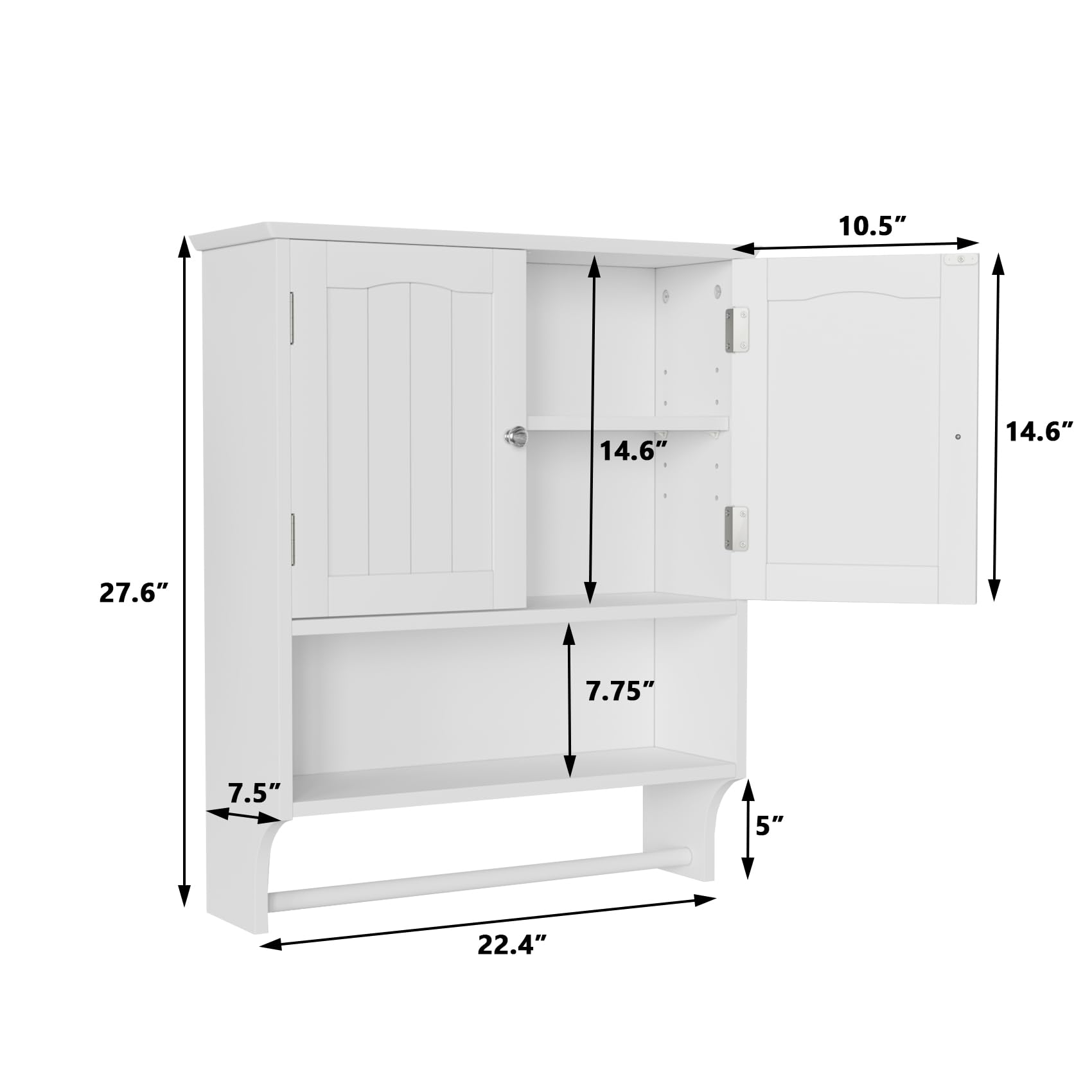 Smuxee White Wall Mounted Bathroom Cabinet with Towel Bar - 2 Door Adjustable Shelves Medicine Cabinet | Space Saving Over Toilet Storage for Bathroom, Laundry Room & Kitchen Organization