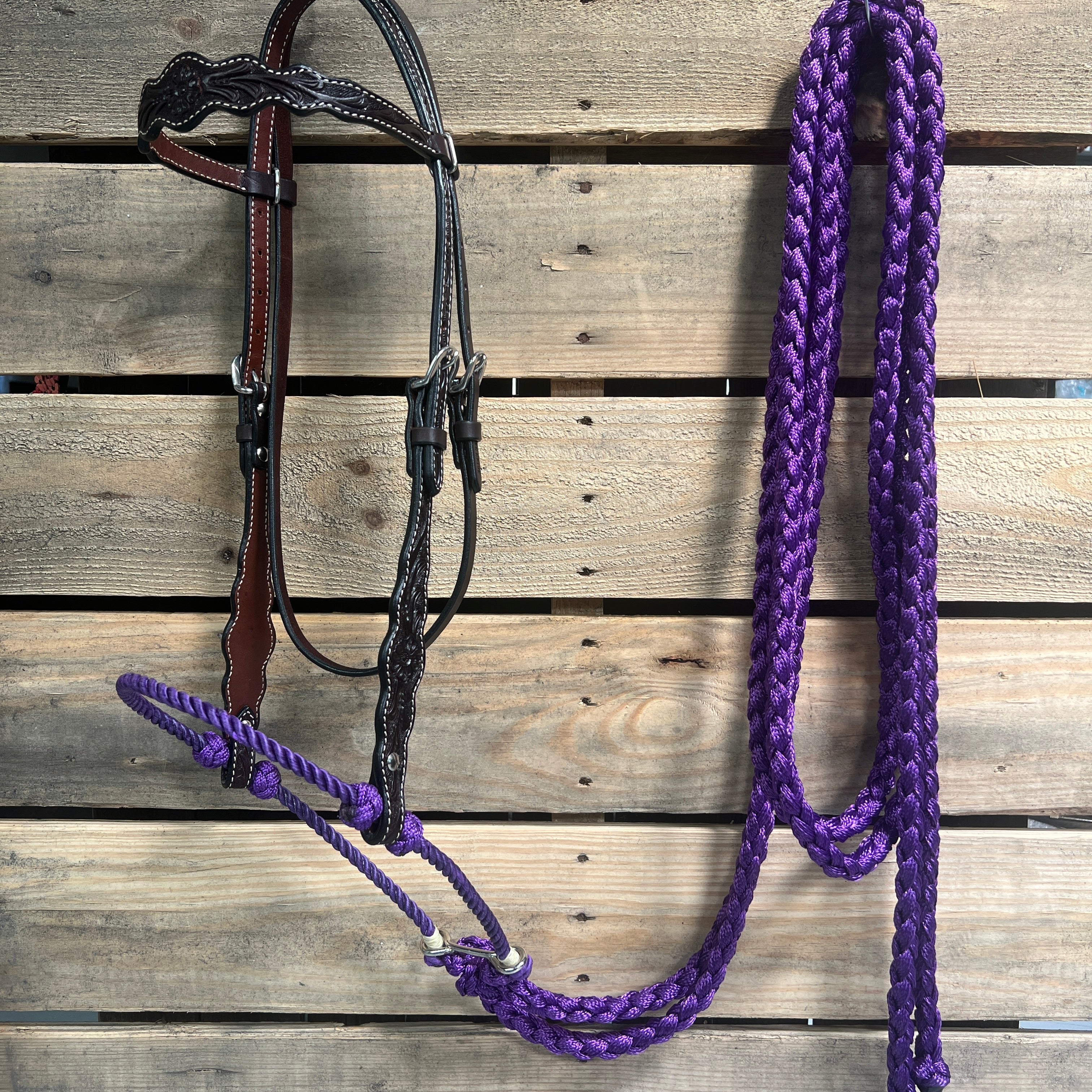 Dark Oil Floral Scalloped Purple Loping Hackamore Horse Training Bit - #LHK017 - Perfect for Western Riding, Dressage & Equestrian Competitions