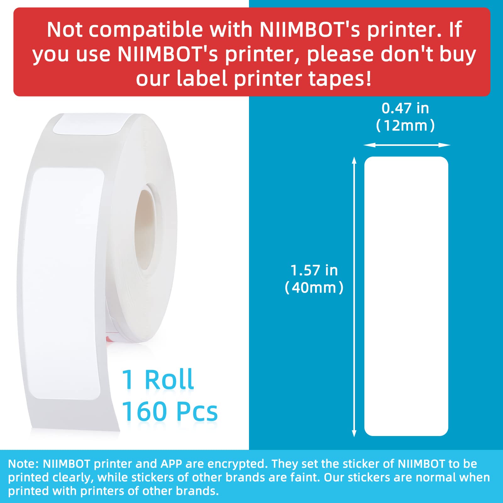 Chinco 640-Pack 12x40mm Laminated Label Printer Tapes - Compatible with D30 Portable Label Printer | Durable Office Labeling Stickers (160 Labels/Roll) for Organizing, Shipping & Inventory Management