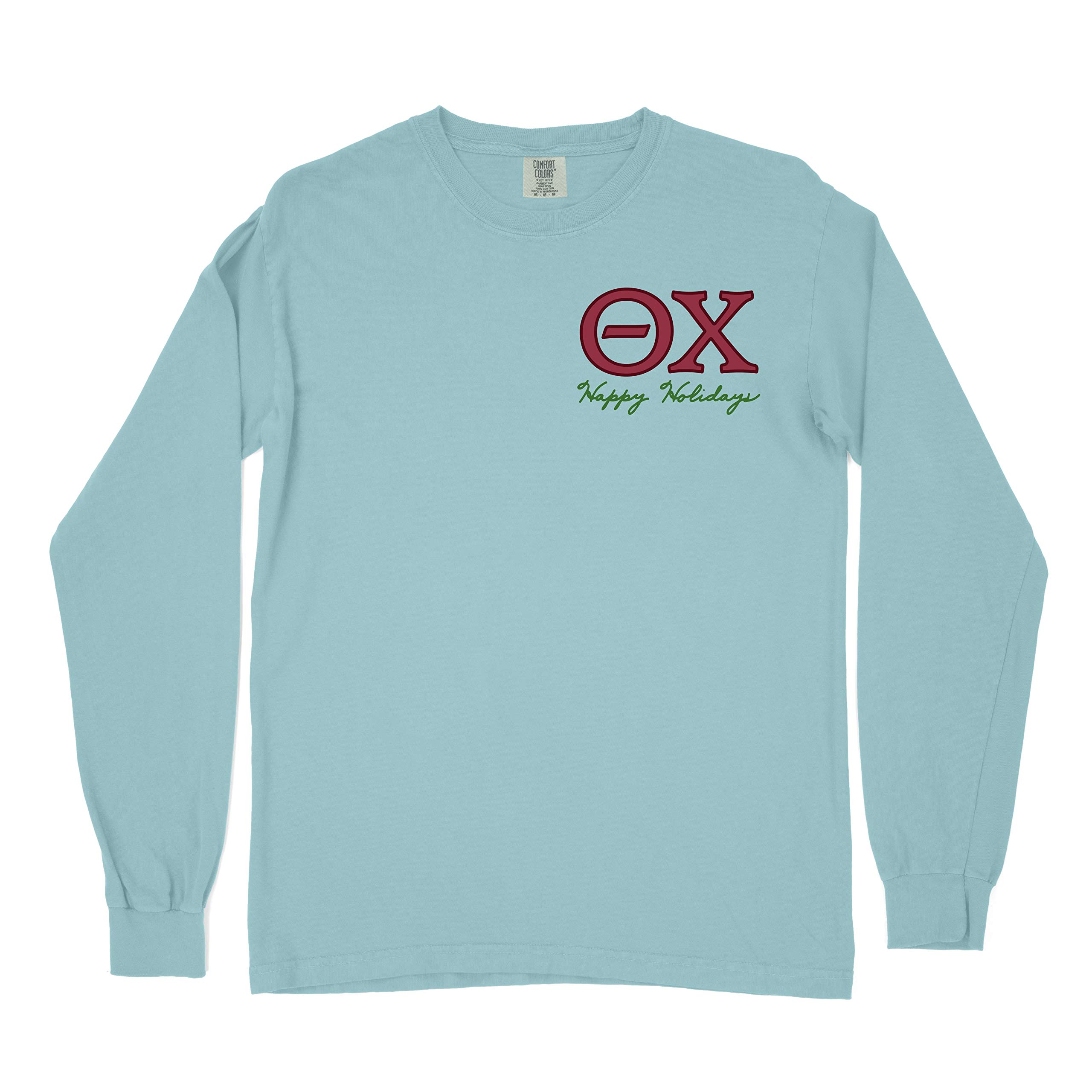 Theta Chi Fraternity Happy Holidays Comfort Colors Long Sleeve T-Shirt - Soft Cotton Crewneck Pullover for College Greek Life, Brotherhood Events & Holiday Celebrations