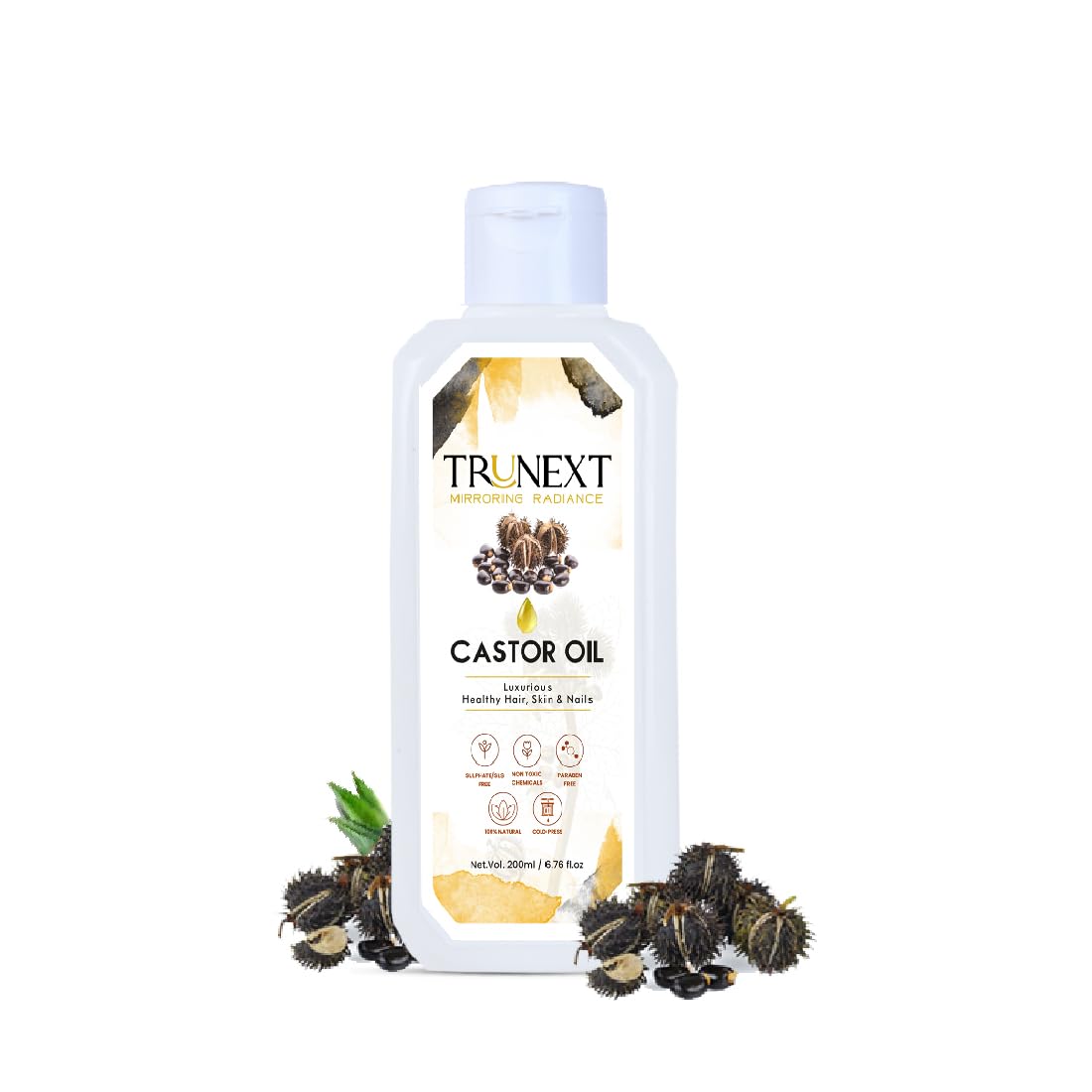TRUNEXT Pure Cold Pressed Castor Oil for Hair Growth, Skin & Nails - 100% Natural Moisturizer & Treatment - 200ml - Perfect for Hair Care, Eyelash Growth & Dry Skin Relief