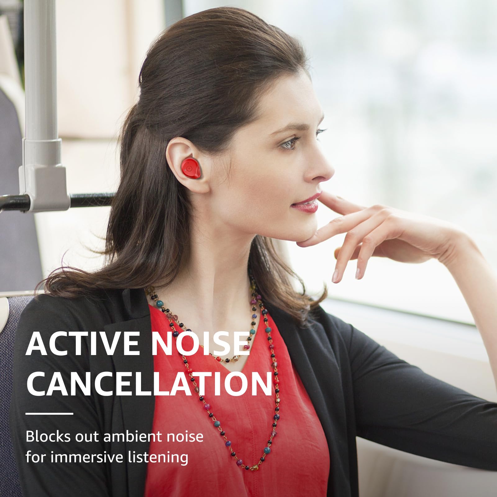 TOZO NC9 Hybrid Active Noise Cancelling Wireless Earbuds - Bluetooth 5.3 IPX6 Waterproof in-Ear Headphones with Immersive Sound & Deep Bass (Dark Red) | Perfect for Workouts, Commuting & Travel