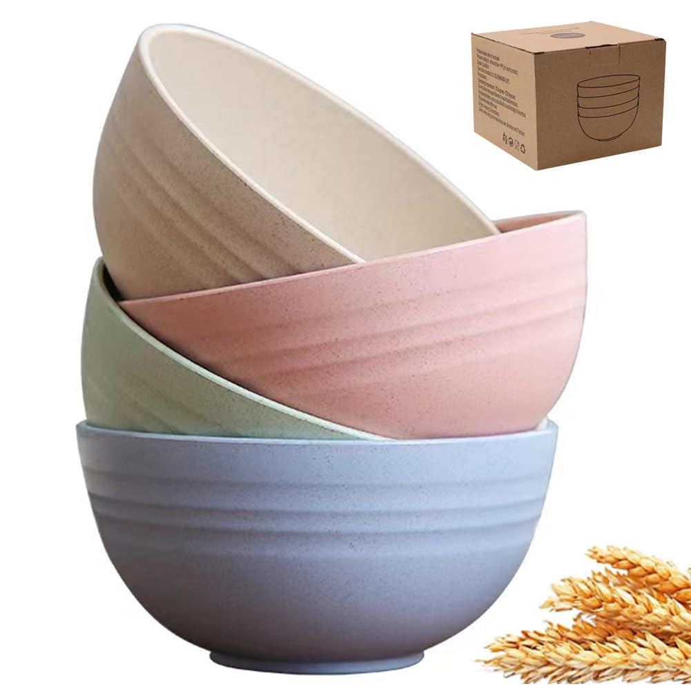 Unbreakable 24 oz Wheat Straw Cereal Bowls Set - BPA Free, Eco-Friendly, Dishwasher & Microwave Safe - Perfect for Kids, Soup, Salad, Rice, Oatmeal & Desserts - Ideal for Family Meals, Picnics & Dorm Use