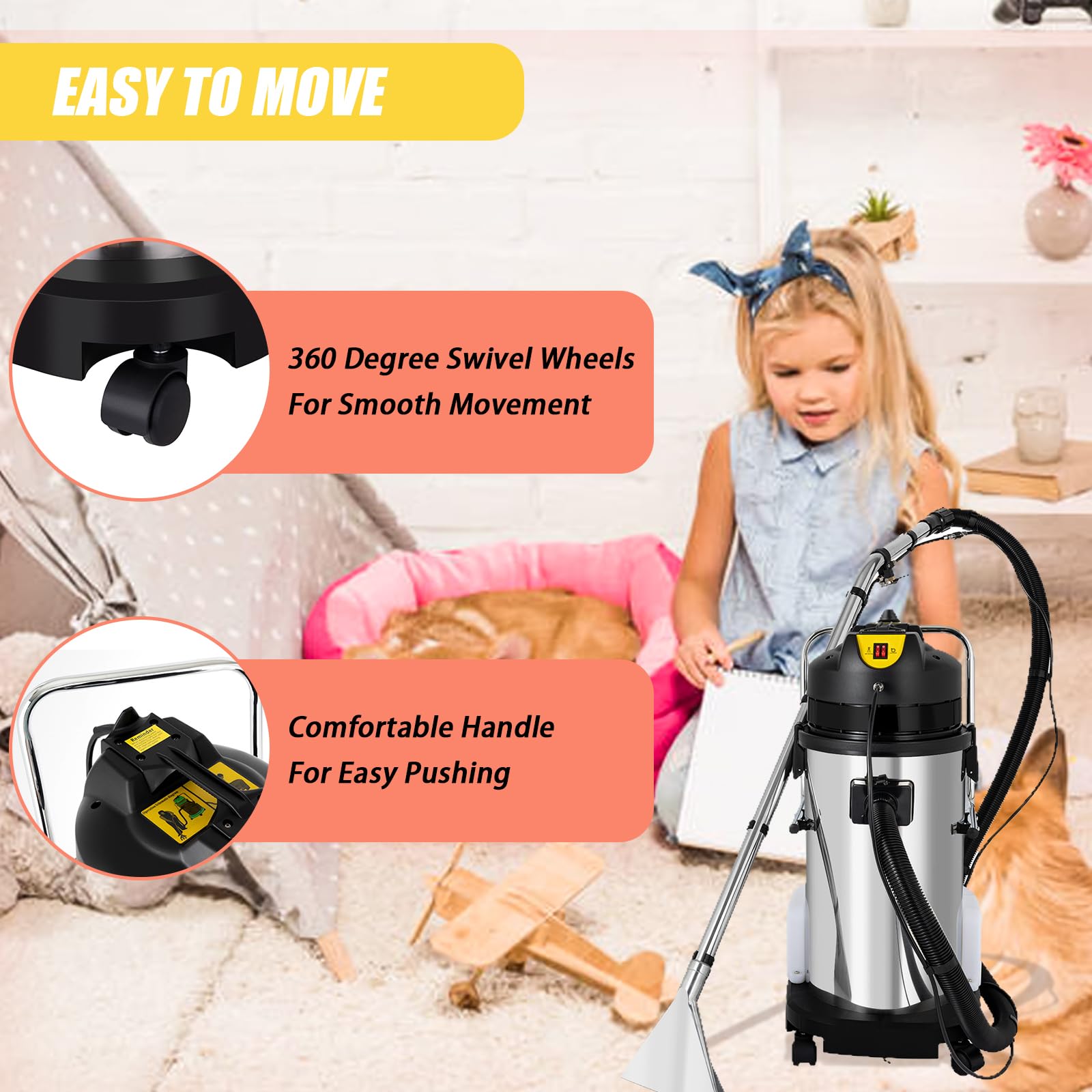TBVECHI 1000W 3-in-1 Commercial Carpet Cleaner Machine - 40L/11Gal Professional Carpet Extractor with Sprayer, Floor Brush & Vacuum for Deep Cleaning - Ideal for Hotels, Offices & Home Use (2-Package Shipping)