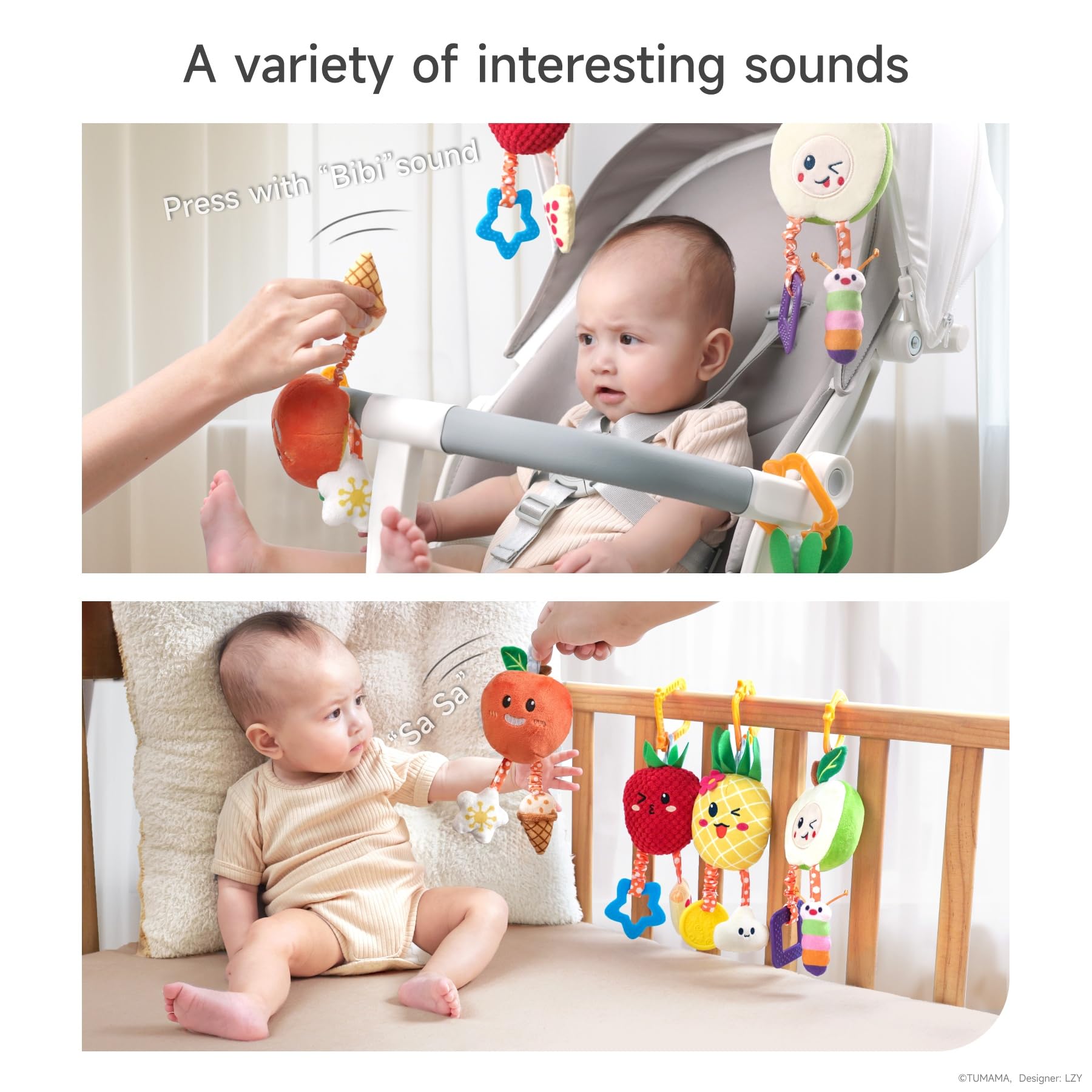 Baby Rattles & Plush Wind Chime Toys for 3-12 Months - Stroller & Crib Mobile for Boys Girls