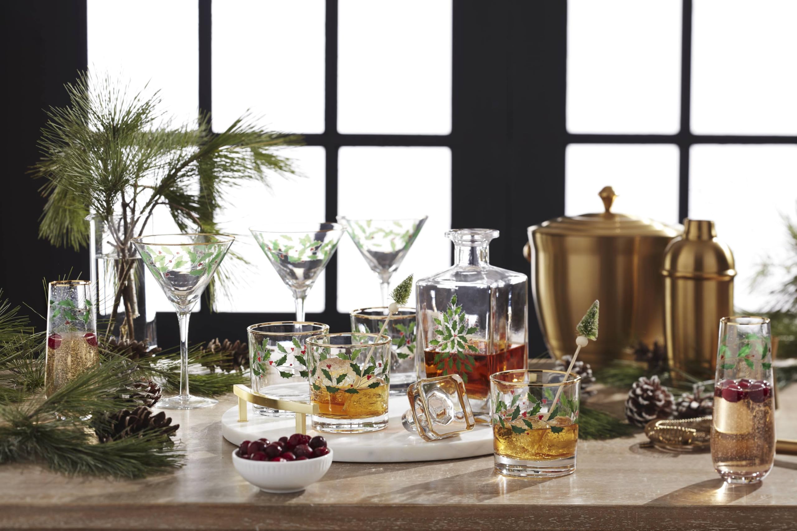 Lenox 896709 Holiday 5-Piece Decanter & Whiskey Glass Set - Elegant Christmas Dinnerware for Hosting & Entertaining - Perfect for Holiday Parties, Gift Giving & Festive Celebrations