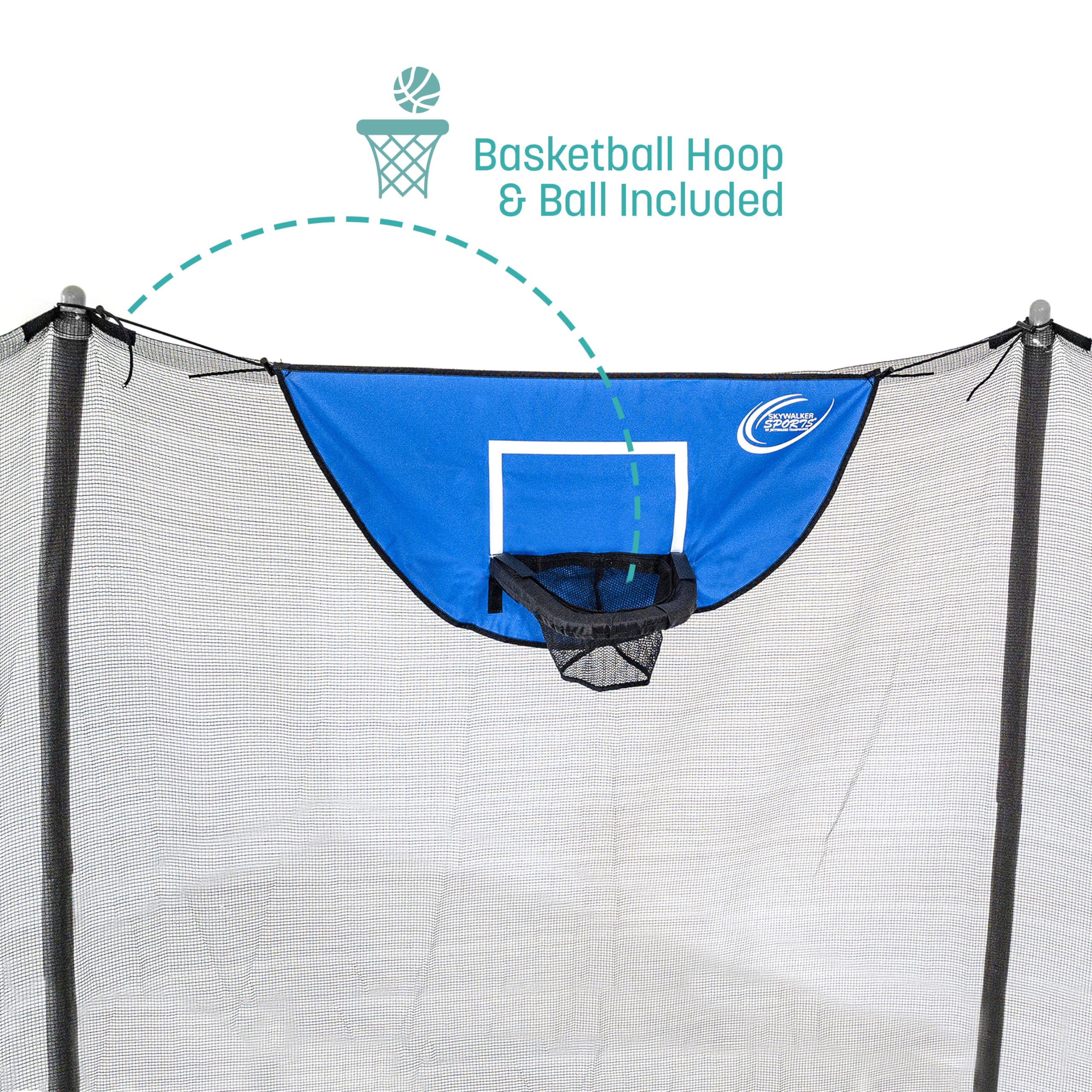 Skywalker Trampoline 8FT, 12FT, 15FT Round Outdoor Trampoline with Safety Enclosure Net, Durable Jump Mat & Basketball Hoop - Perfect for Backyard Fun, Kids Play, Fitness Exercise & Family Bonding